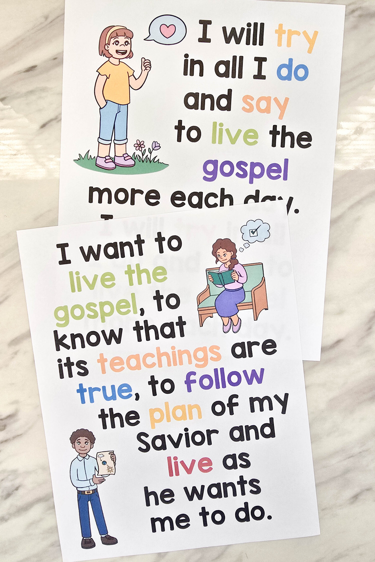 I Want to Live the Gospel Flip Chart for singing time - Custom illustrated song chart for LDS Primary music leaders featuring the new updated lyrics!