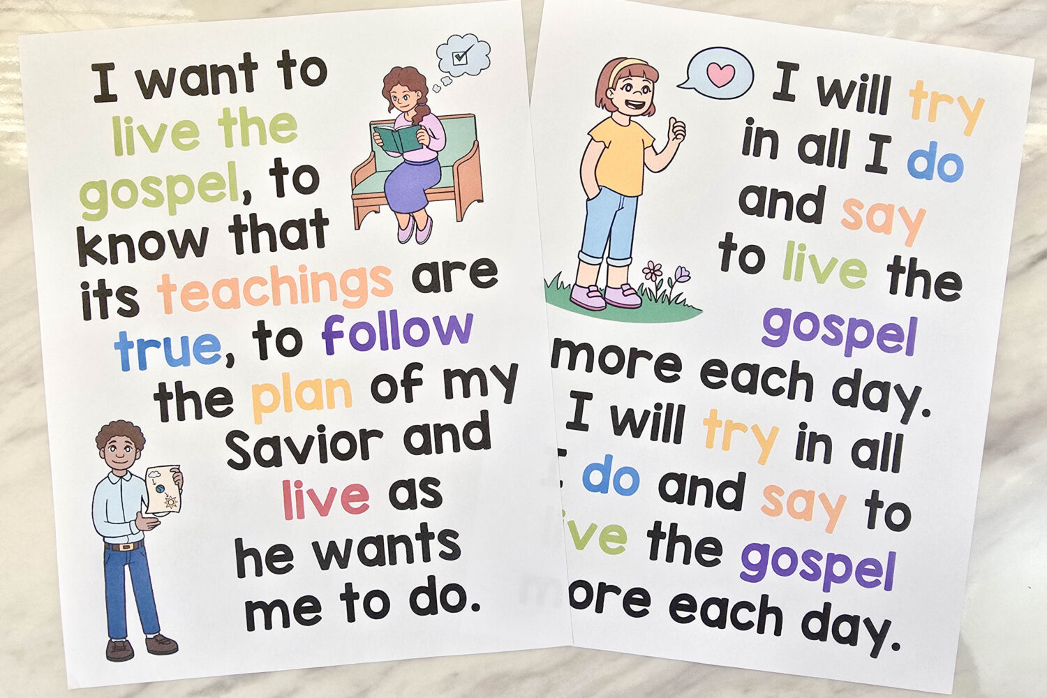 I Want to Live the Gospel Flip Chart for singing time - Custom illustrated song chart for LDS Primary music leaders featuring the new updated lyrics!