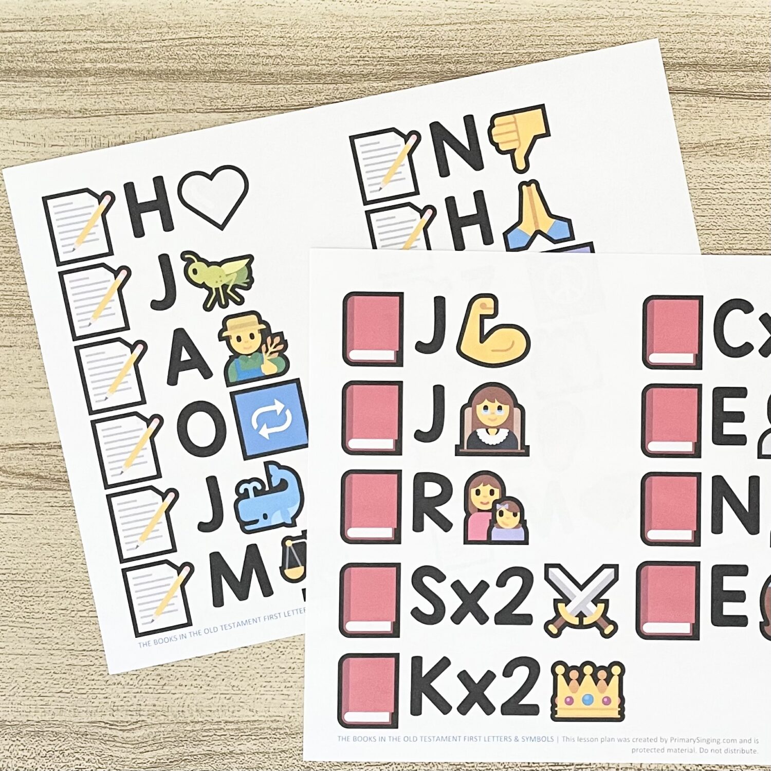 The Books in the Old Testament First Letters & Symbols - Use first letters and emoji symbols to help your primary children remember all the books in the Old Testament! Includes printable song helps for LDS Primary Music Leaders and families.