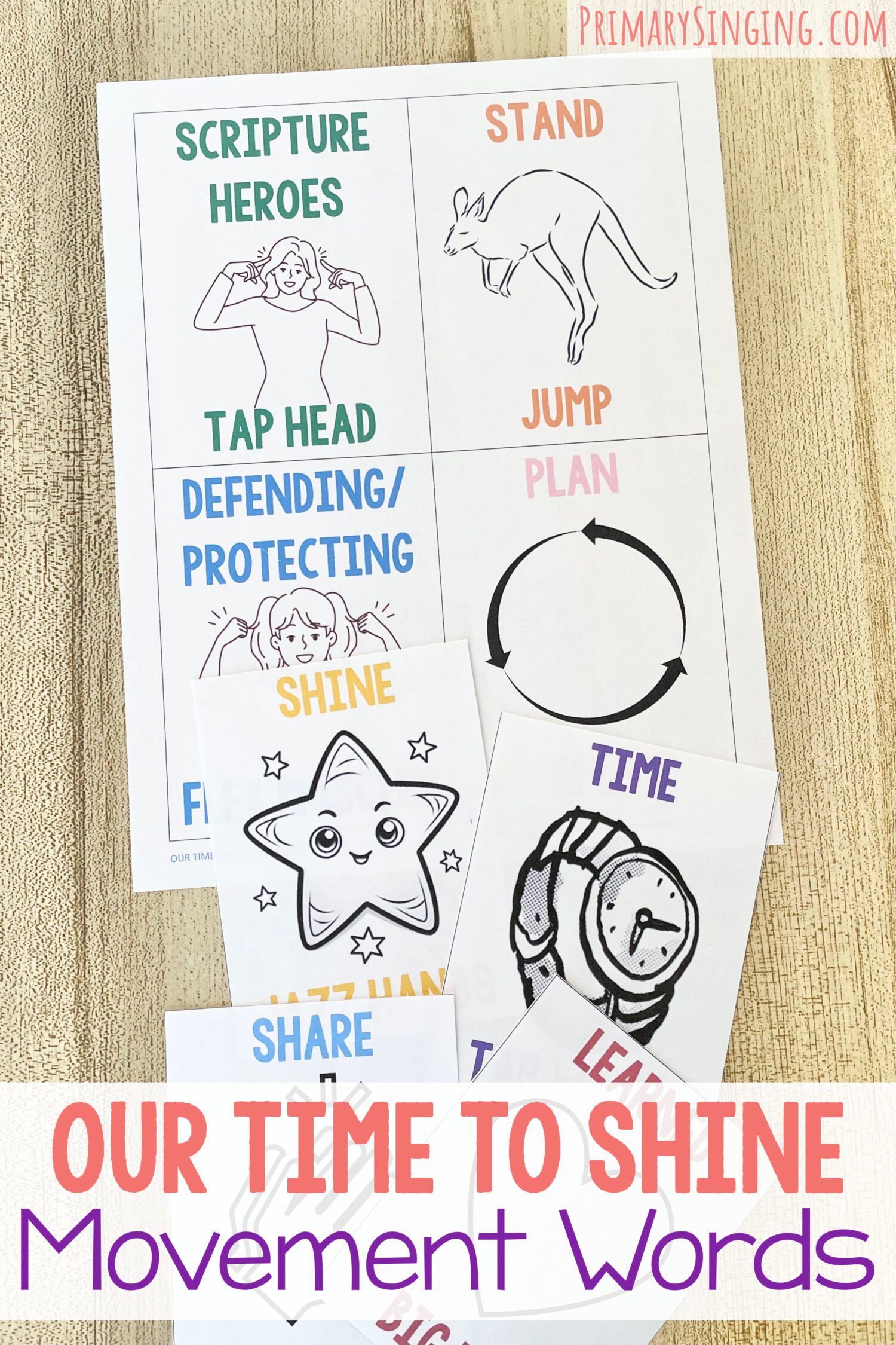Our Time to Shine Movement Words 1 Our Time to Shine Movement Words - Have some fun trying these movements that pair with keywords throughout this primary song! Includes printable movement word cards for LDS Primary Music Leaders and families.