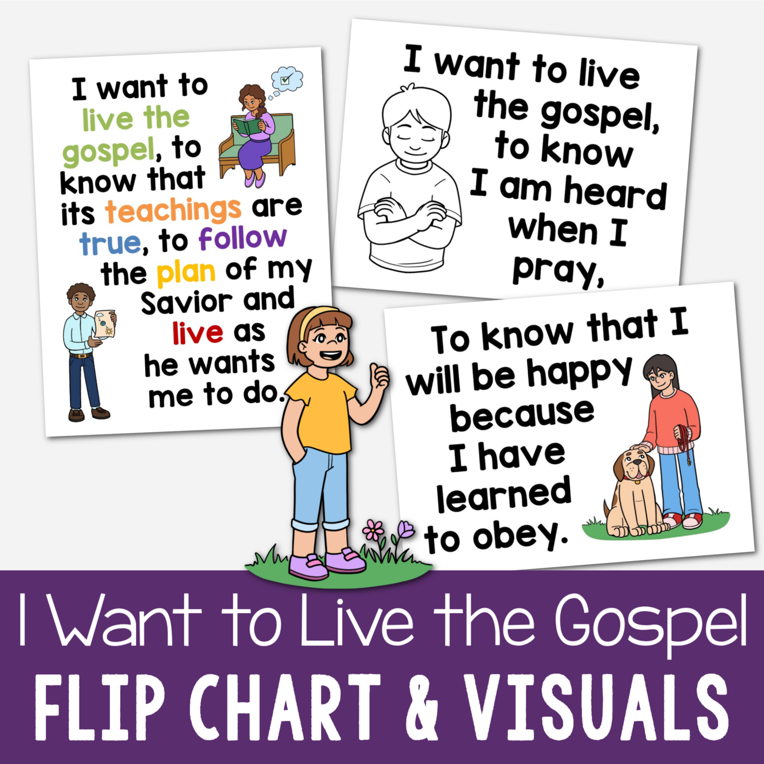 I Want to Live the Gospel Flip Chart for singing time - Custom illustrated song chart for LDS Primary music leaders featuring the new updated lyrics!