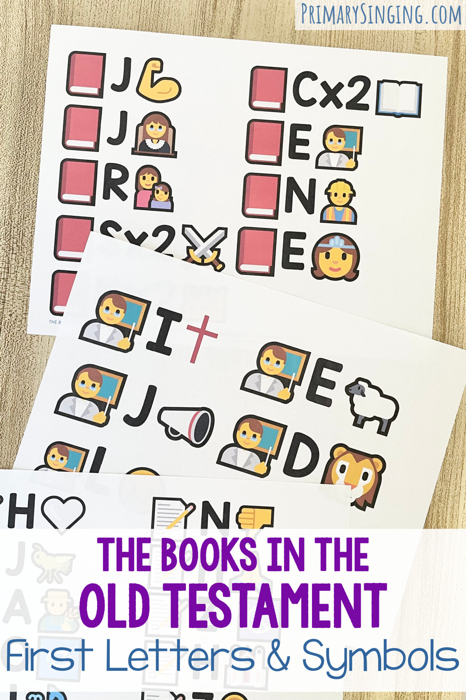 The Books in the Old Testament First Letters & Symbols - Use first letters and emoji symbols to help your primary children remember all the books in the Old Testament! Includes printable song helps for LDS Primary Music Leaders and families.
