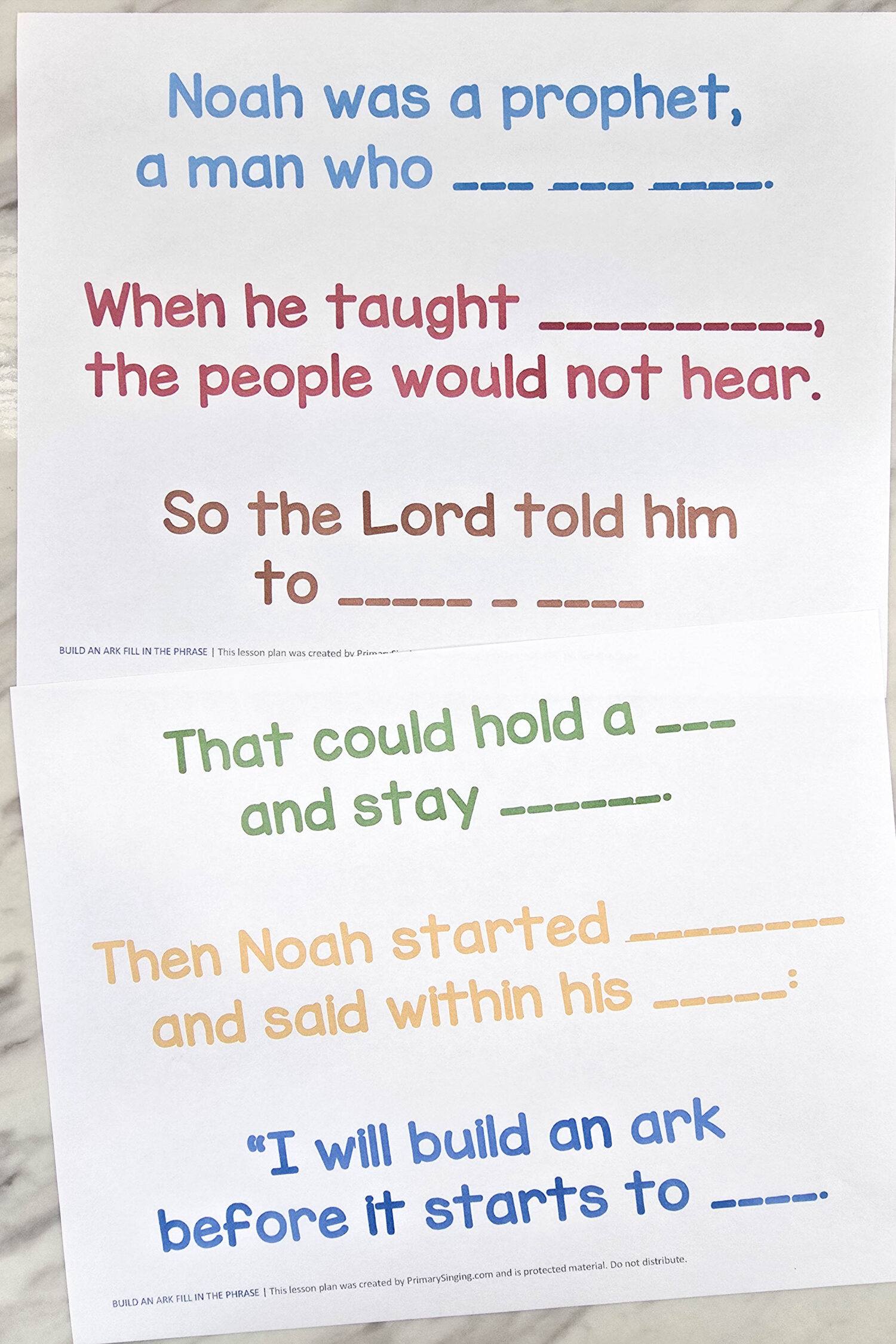 Build an Ark Fill in the Phrase 2 Build an Ark Fill in the Phrase Fun Singing Time Idea - Can you finish the phrase of the song as you learn the melody line by line. Fun lesson plan for LDS Primary music leaders.