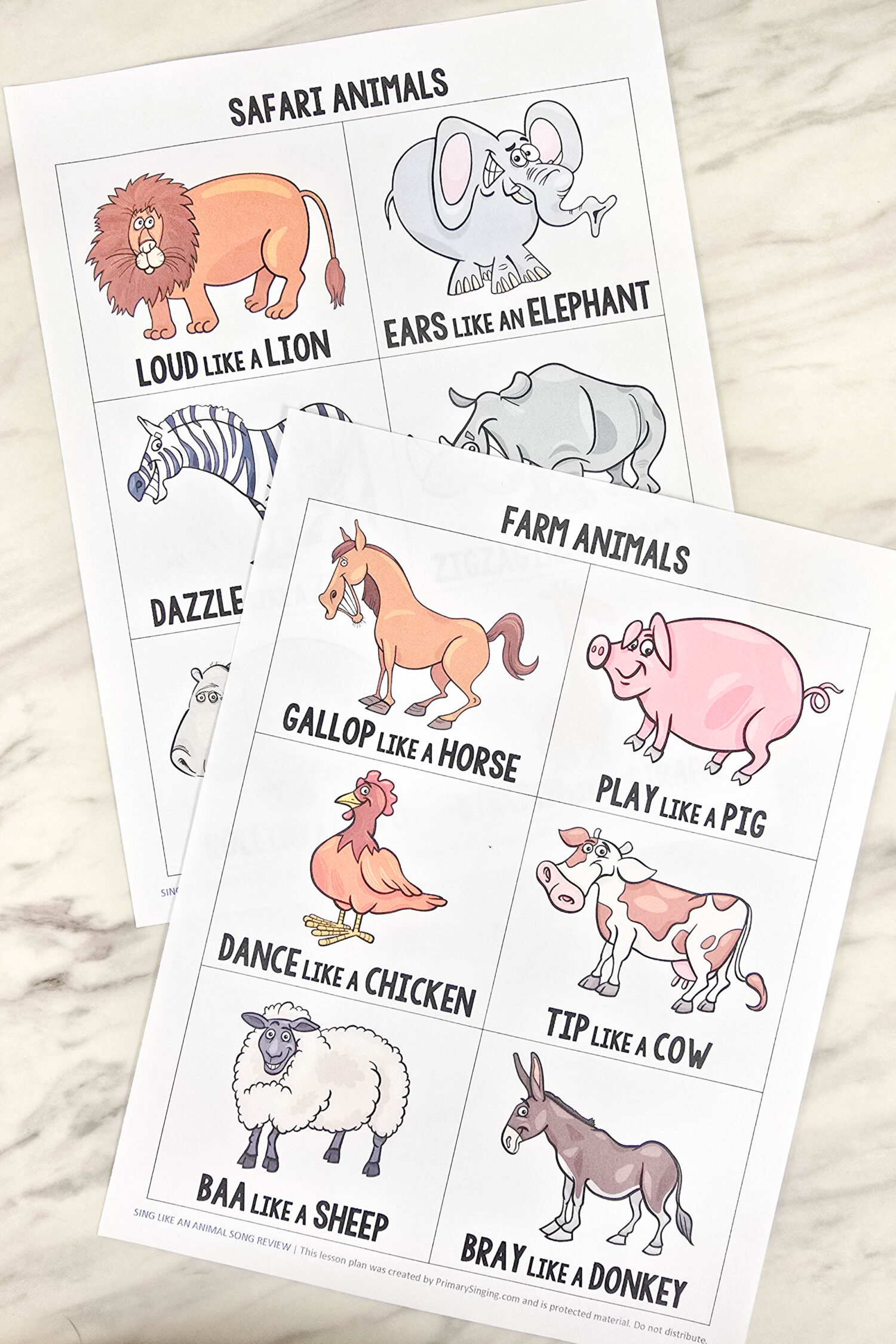Sing Like an Animal Review Game - Use this fun game in Singing Time to review a song of your choice or a mix of songs. Pick an animal card and sing with their fun and silly ways to sing! Lesson plan and printable song helps for LDS Primary Music Leaders.