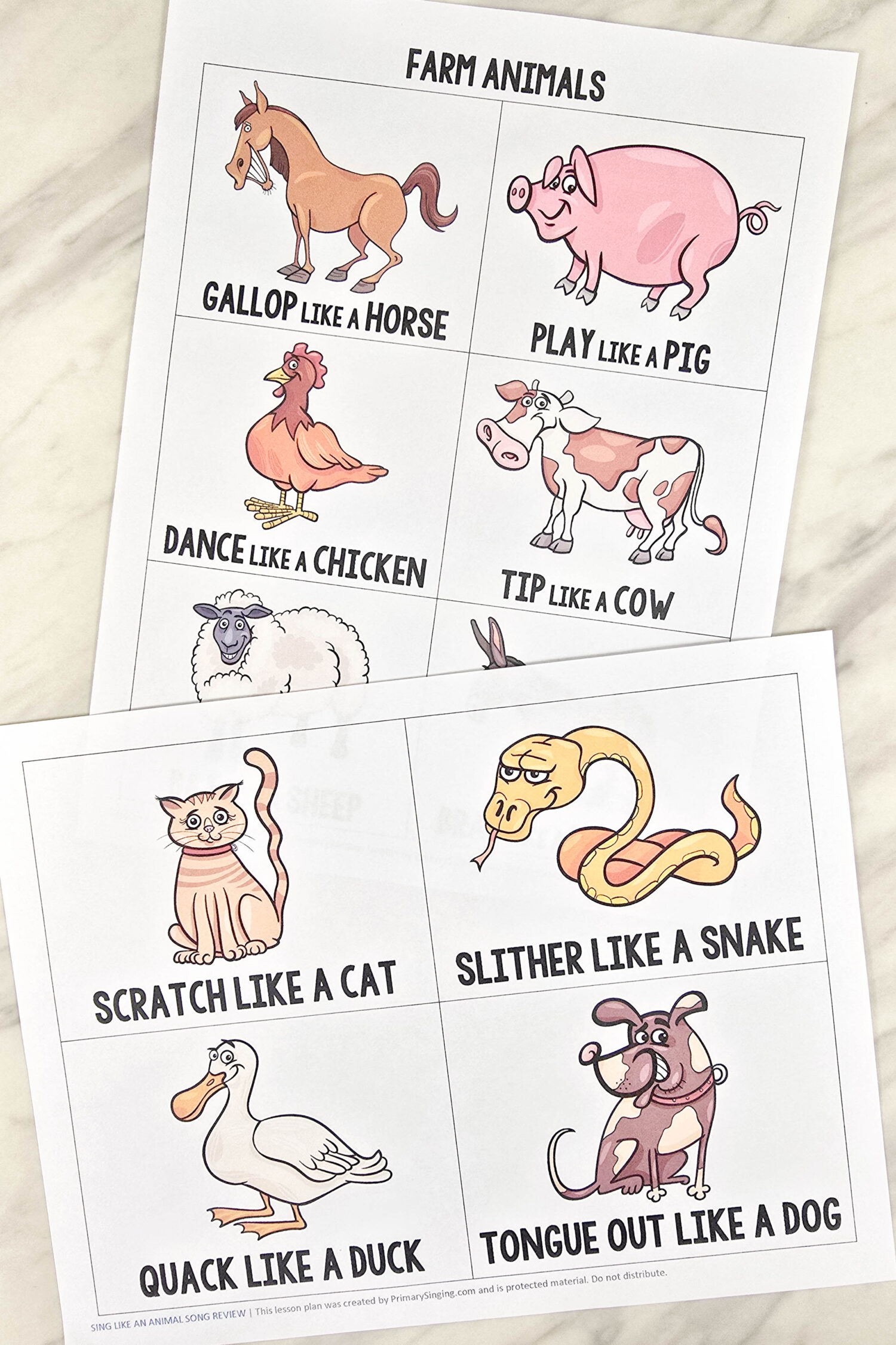 Sing Like an Animal Review Game - Use this fun game in Singing Time to review a song of your choice or a mix of songs. Pick an animal card and sing with their fun and silly ways to sing! Lesson plan and printable song helps for LDS Primary Music Leaders.