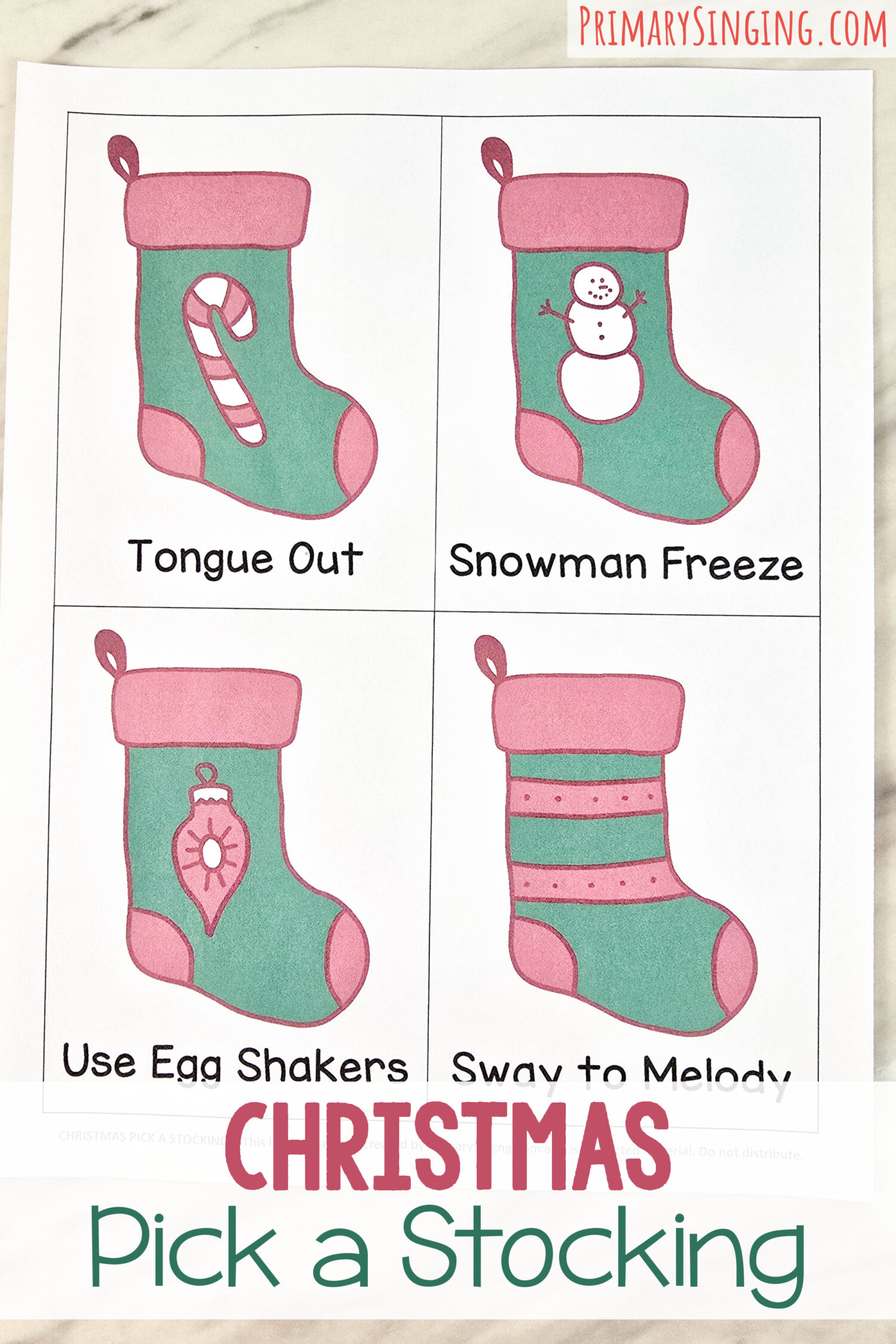 Christmas Pick a Stocking Singing Time activity - Hide a fun themed way to sing card behind a stocking or a mix of songs! Let the children pick a stocking to reveal the way to sing your song to review next! Printable song helps for LDS Primary Music leaders.