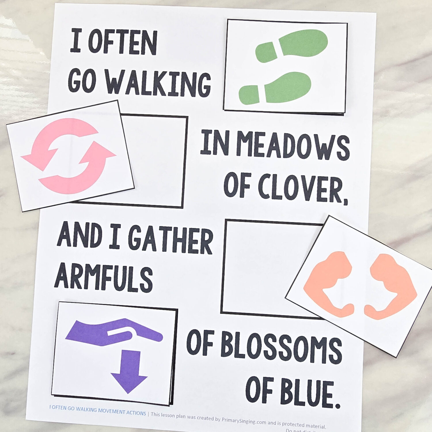 I Often Go Walking Movement Actions fun Singing Time activity to help the kids easily remember the song lyrics as you add actions for the keywords of each phrase! Printable song helps for LDS Primary Music Leaders teaching this sweet Mother's Day song.