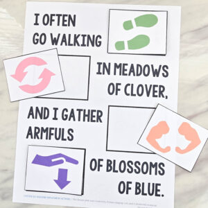 I Often Go Walking Movement Actions fun Singing Time activity to help the kids easily remember the song lyrics as you add actions for the keywords of each phrase! Printable song helps for LDS Primary Music Leaders teaching this sweet Mother's Day song.
