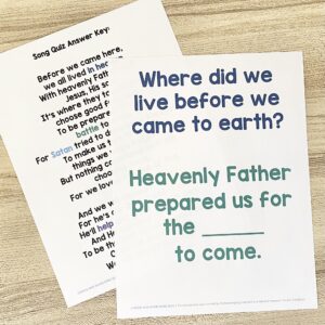 Choose Him Again Song Quiz - Answer quiz questions about the song for a fun way to review the lyrics as you teach this primary song. Includes printable song helps for LDS Primary Music Leaders.