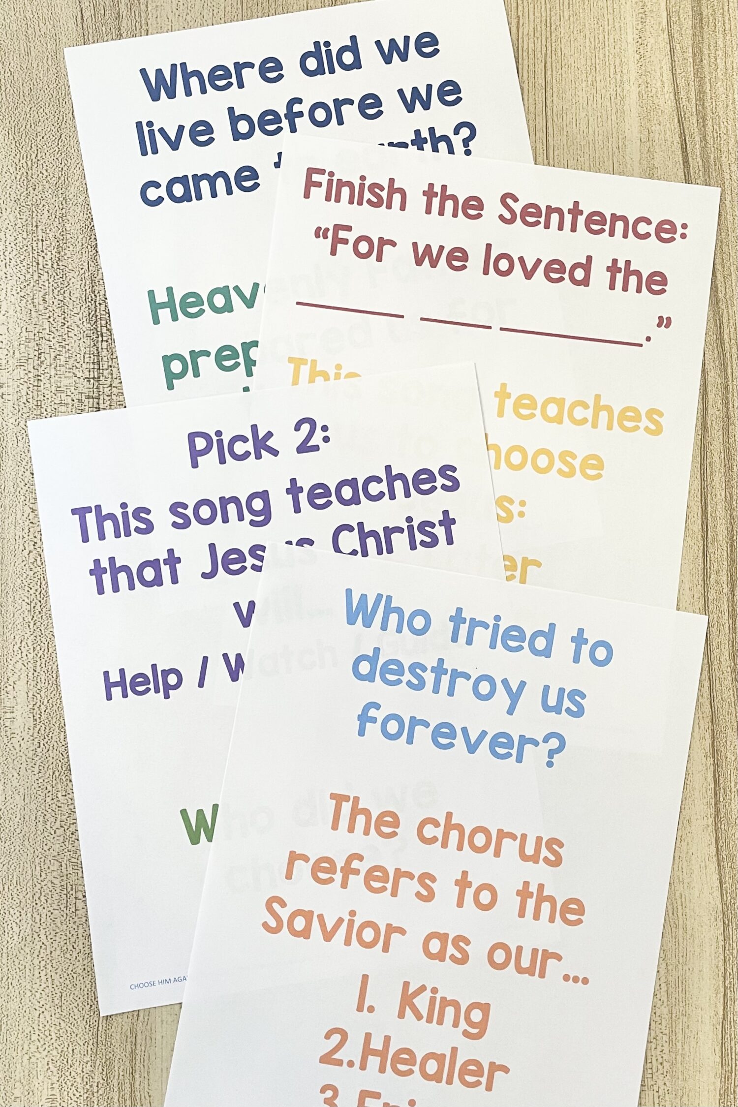 Choose Him Again Song Quiz 5 Choose Him Again Song Quiz - Answer quiz questions about the song for a fun way to review the lyrics as you teach this primary song. Includes printable song helps for LDS Primary Music Leaders.