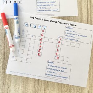 God Called it Good Chorus Crossword - Complete this crossword with keyword clues for a fun way to review this Old Testament primary song with printable song helps for LDS Primary Music Leaders.