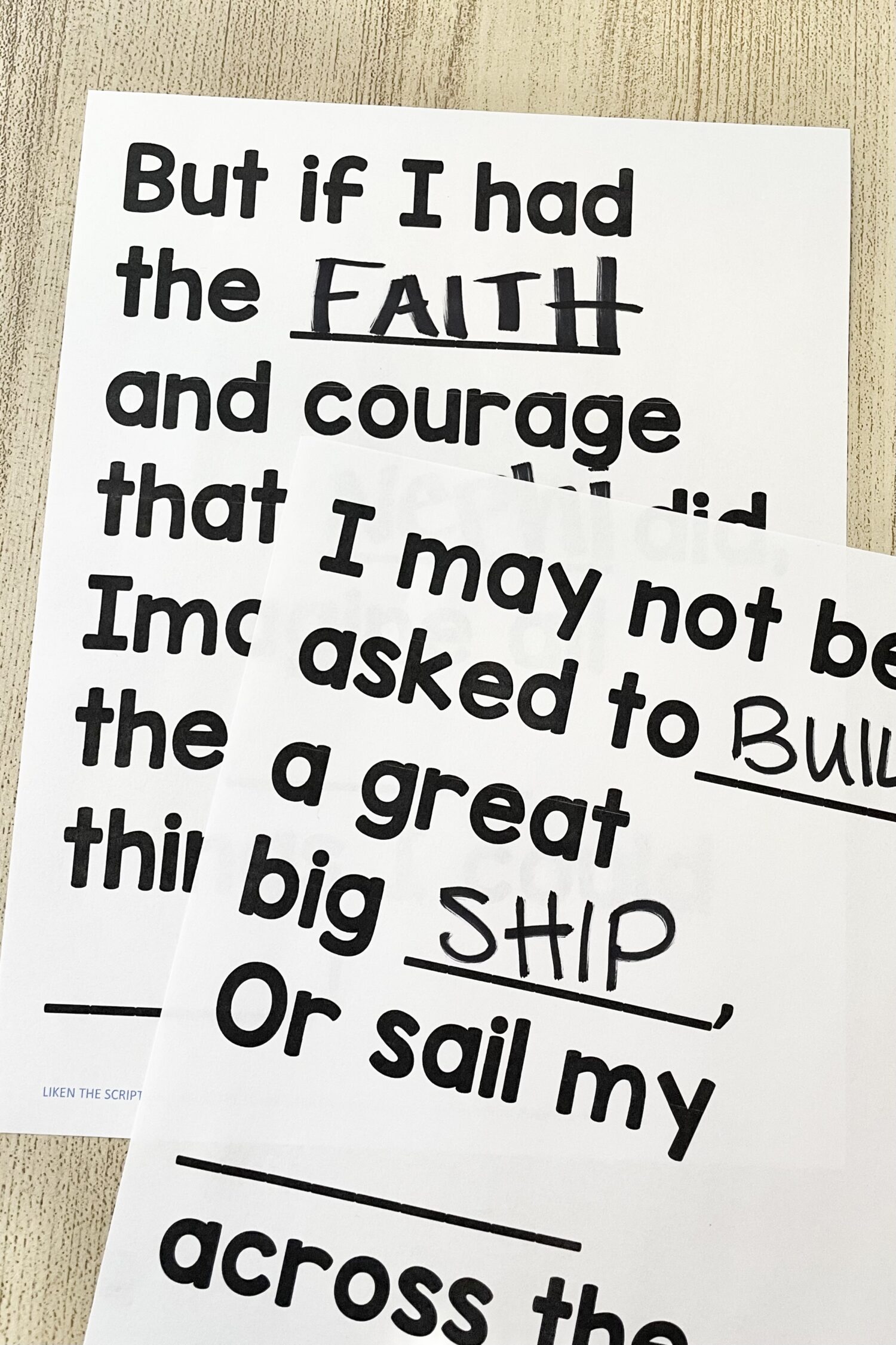 Liken the Scriptures Fill in the Blank - Use this fun review idea with word blanks for each phrase of this primary song. Includes printable song helps for LDS Primary Music Leaders.