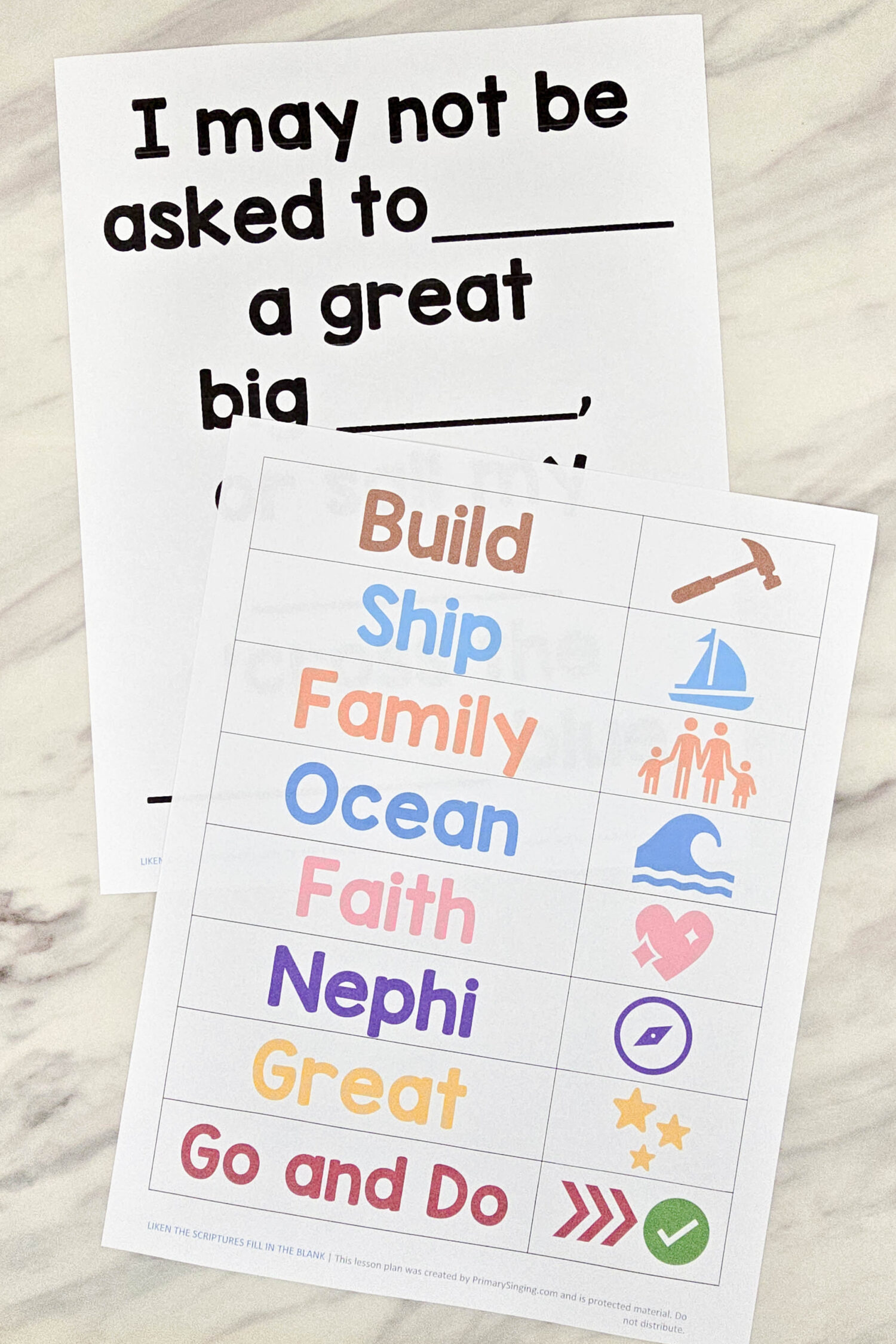 Liken the Scriptures Fill in the Blank Singing Time idea - Use this fun review idea with word blanks for each phrase of this primary song. Includes printable song helps for LDS Primary Music Leaders.