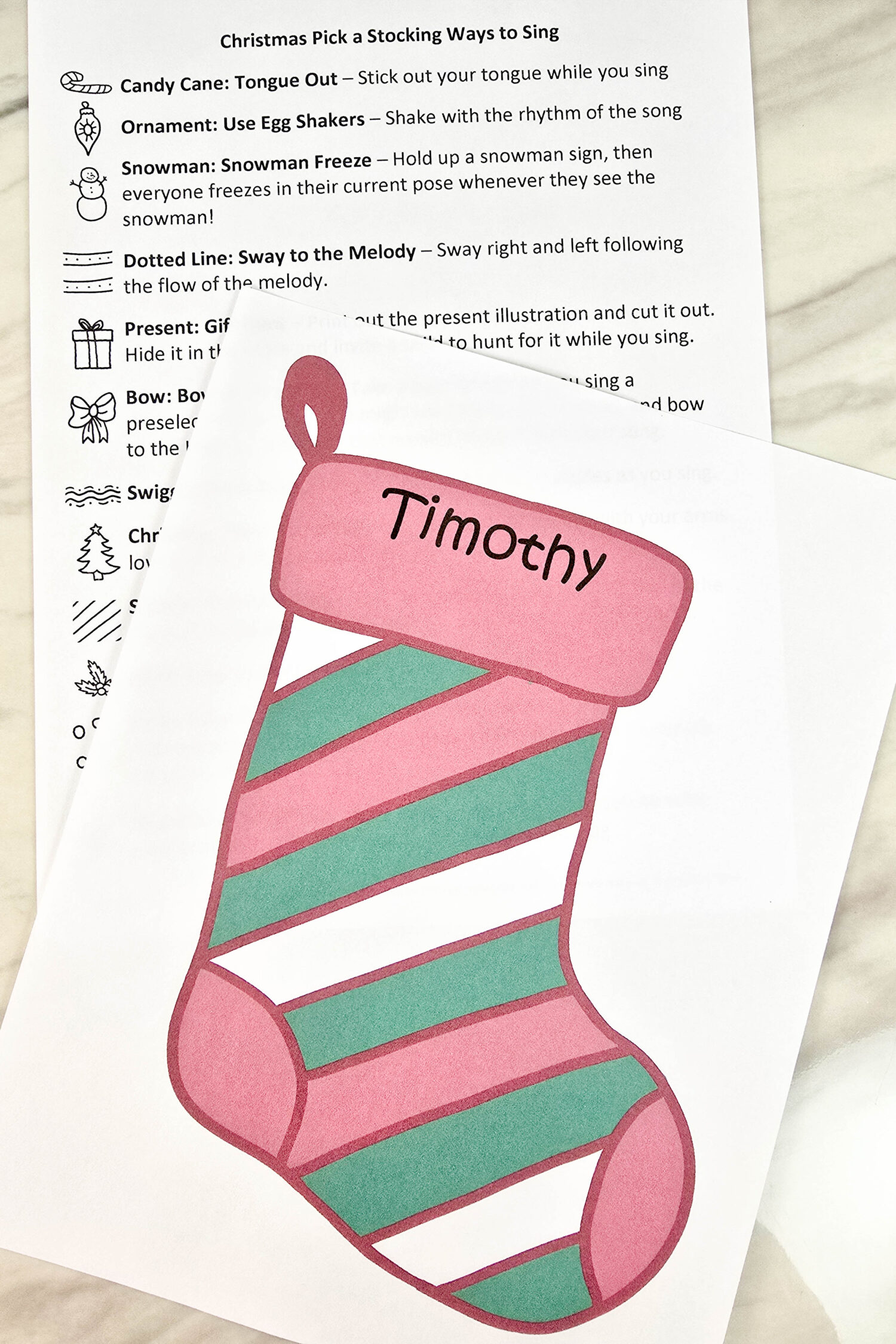 Christmas Pick a Stocking Singing Time activity - Hide a fun themed way to sing card behind a stocking or a mix of songs! Let the children pick a stocking to reveal the way to sing your song to review next! Printable song helps for LDS Primary Music leaders.