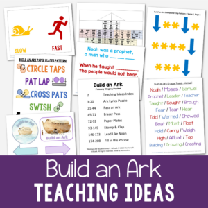Build an Ark Singing Time Ideas - Tons of fun ways to help you teach this Primary song including ark lyrics puzzle, pass an ark, eraser pass, paper plates, stomp & clap, lead like Noah, fill in the phrase! Lesson plans for LDS Primary music leaders.