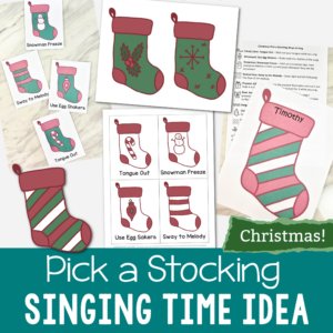 Christmas Pick a Stocking Singing Time activity - Hide a fun themed way to sing card behind a stocking or a mix of songs! Let the children pick a stocking to reveal the way to sing your song to review next! Printable song helps for LDS Primary Music leaders.