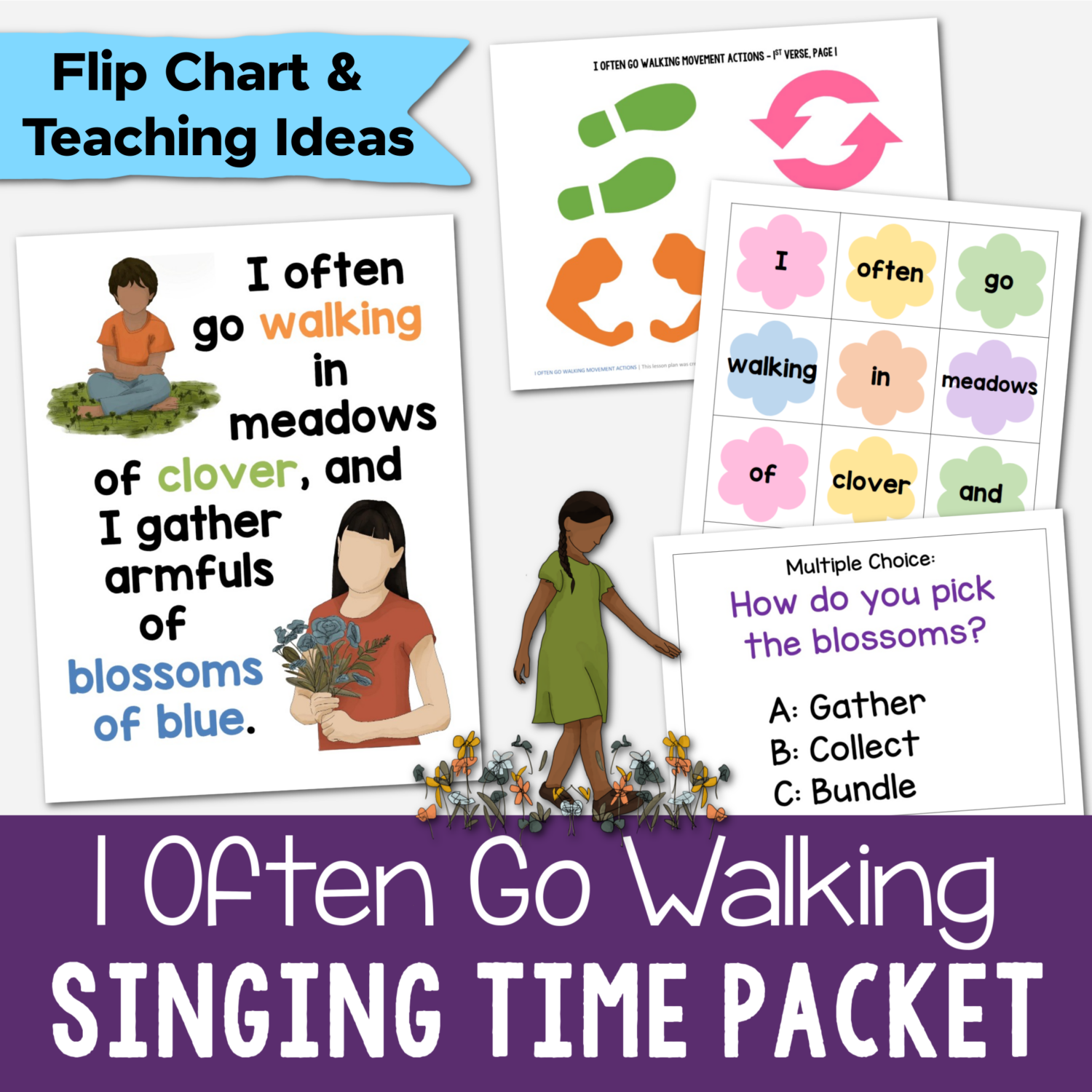 I Often Go Walking Flip Chart & Lyrics 5 Shop I Often Go Walking Singing Time Packet