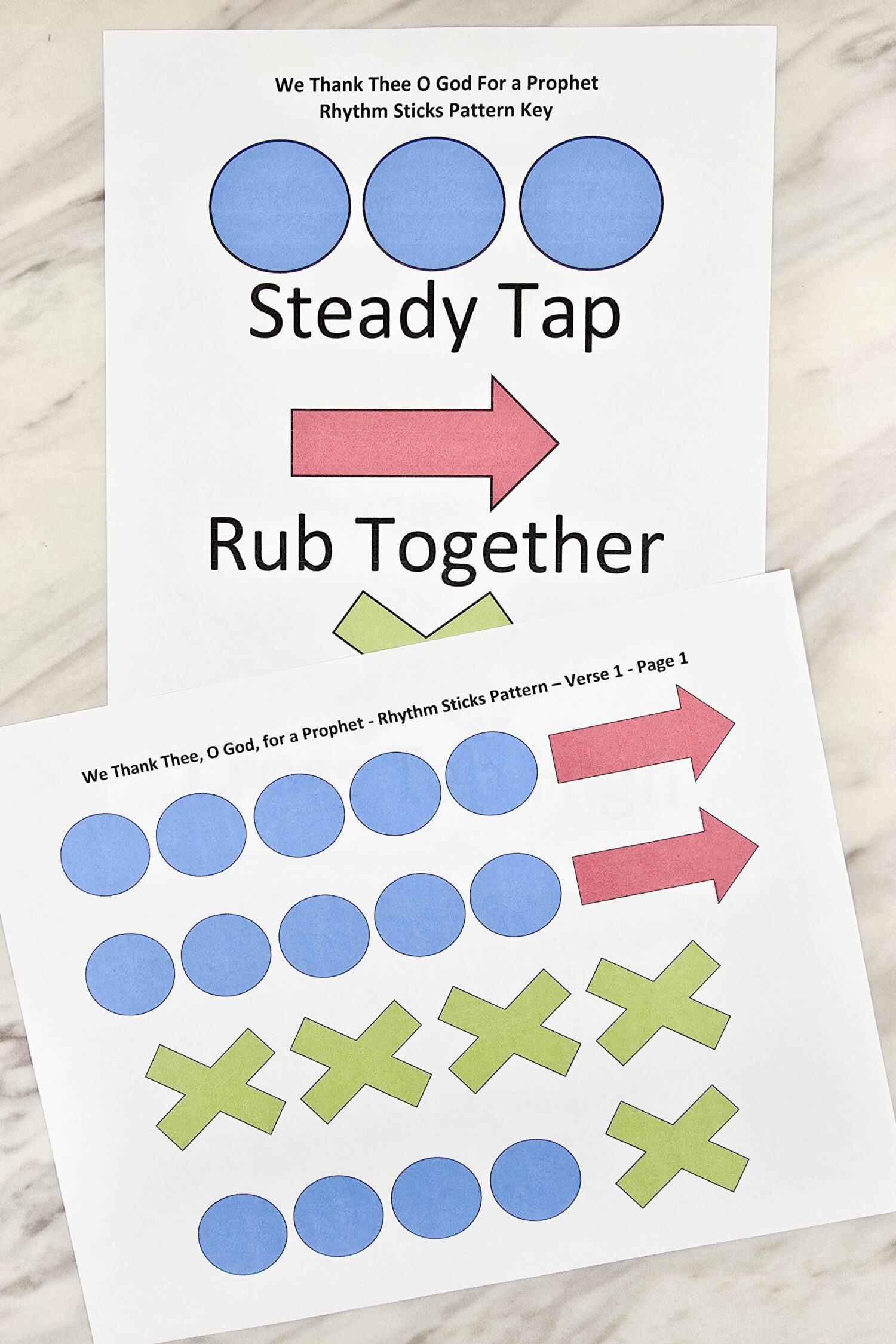 We Thank Thee O God For a Prophet Rhythm Sticks Pattern 5 We Thank Thee O God for a Prophet Rhythm Sticks Singing Time Activity - Tap and swish along with the melody in this fun lesson plan with printable song helps for LDS Primary music leaders.