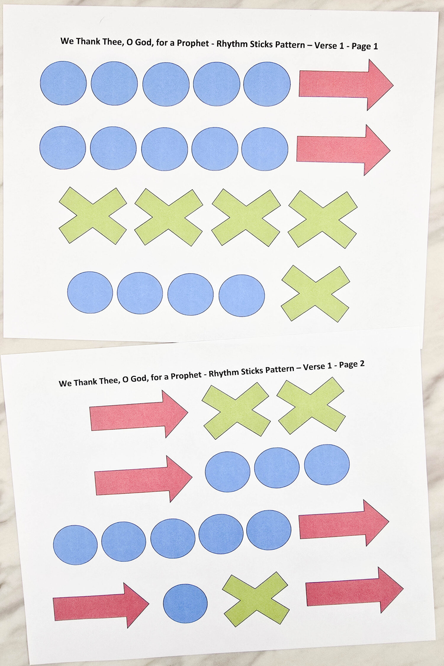 We Thank Thee O God For a Prophet Rhythm Sticks Pattern 2 We Thank Thee O God for a Prophet Rhythm Sticks Singing Time Activity - Tap and swish along with the melody in this fun lesson plan with printable song helps for LDS Primary music leaders.