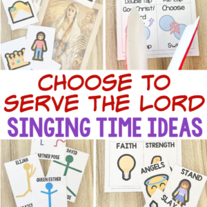 Choose to Serve the Lord Singing Time Ideas - Tons of fun ways to help you teach this Primary song including Action words, emoji picture match, four corners, hero names, paper plates, song story, word blanks, and yoga poses! Plus flip charts and more activities. Lesson plans for LDS Primary music leaders.