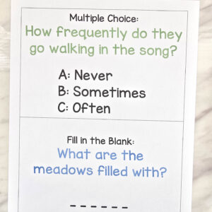 I Often Go Walking Song Quiz - Challenge the kids to see if they can answer questions from the song lyrics during Singing Time! Printable song helps for LDS Primary Music Leaders teaching this sweet Mother's Day song.