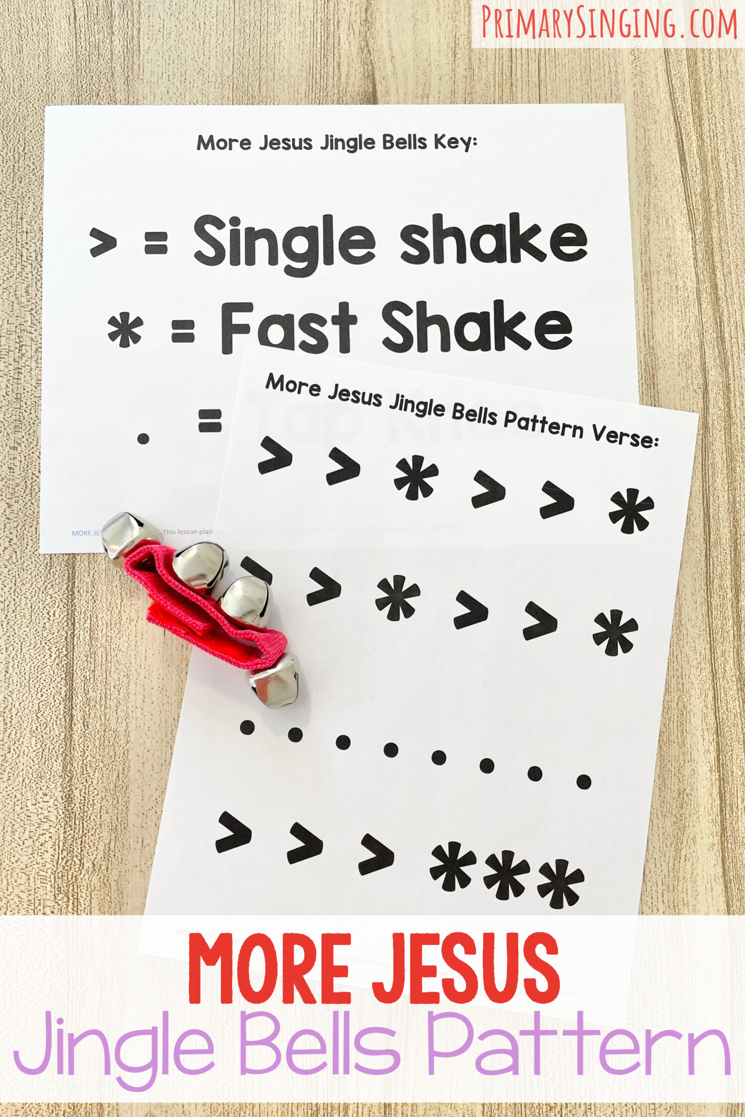 More Jesus Jingle Bells Pattern - Shake along with this fun rhythm pattern as you teach this primary song with printable song helps for LDS Primary Music Leaders and families.