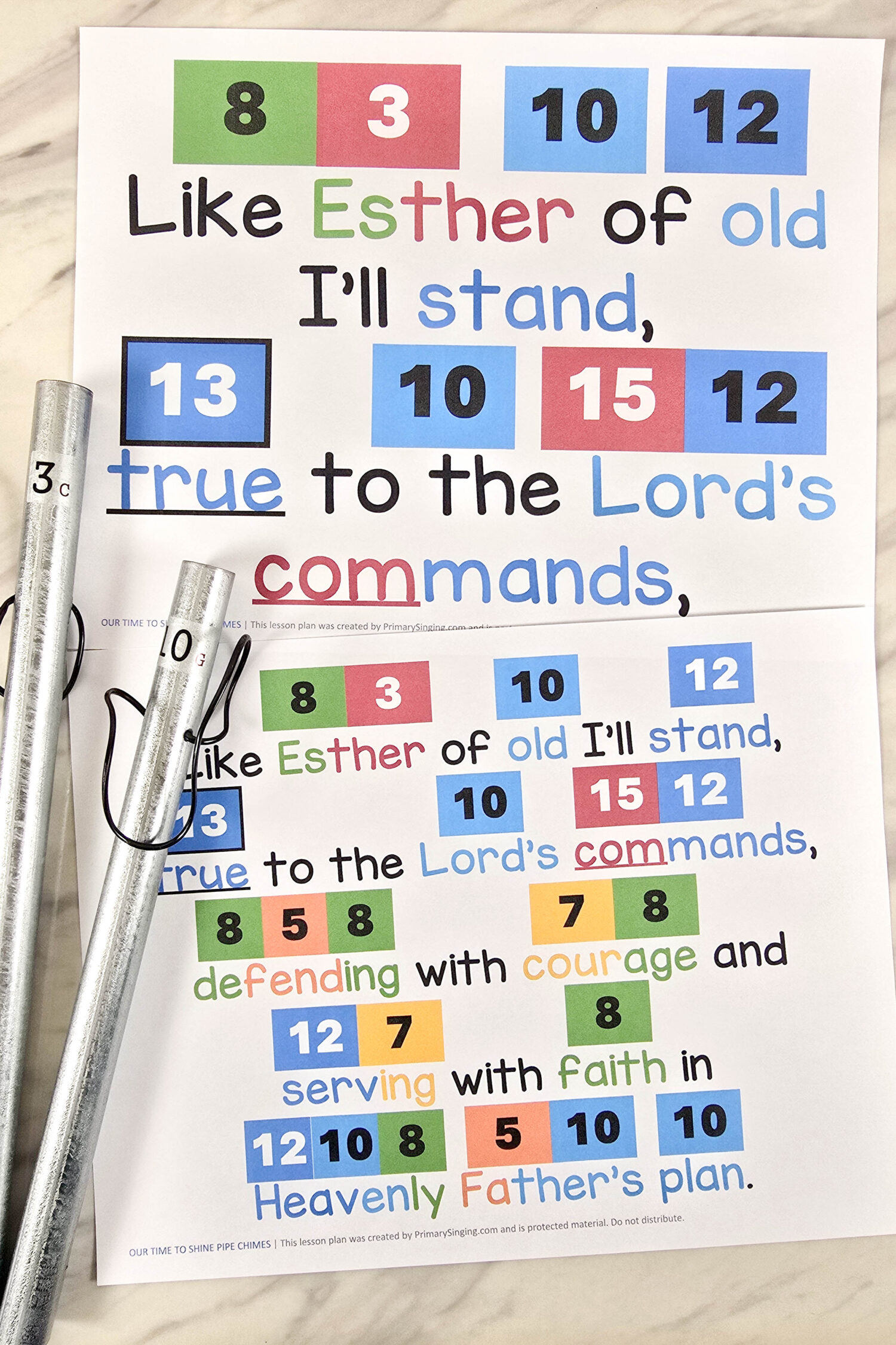 Our Time to Shine Pipe Chimes Singing Time Ideas - Ring the chimes on the hero names and keywords as you sing through this lovely Primary song! Plus alternate for hand bells. Printable song helps for LDS Primary music leaders.