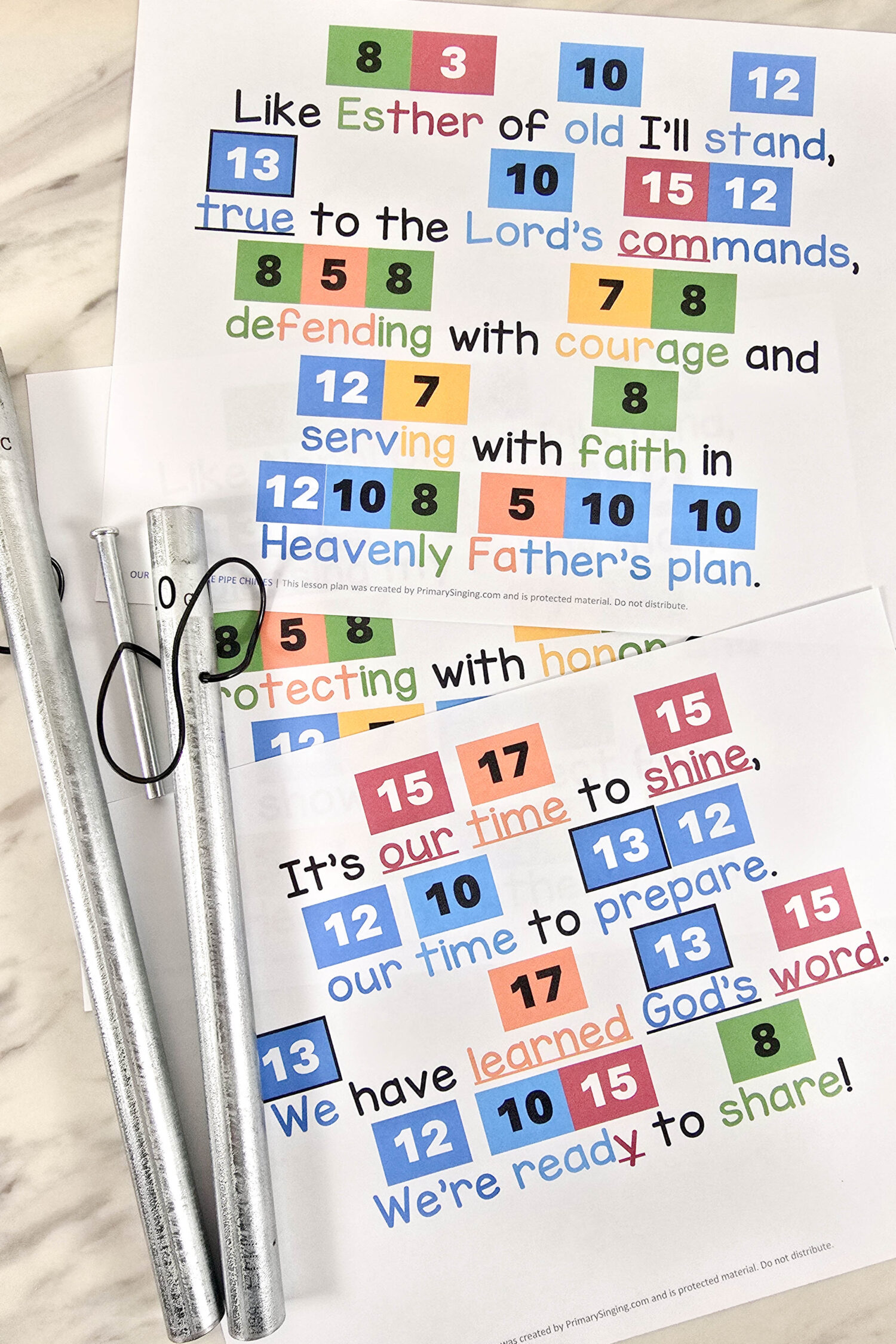 Our Time to Shine Pipe Chimes Singing Time Ideas - Ring the chimes on the hero names and keywords as you sing through this lovely Primary song! Plus alternate for hand bells. Printable song helps for LDS Primary music leaders.