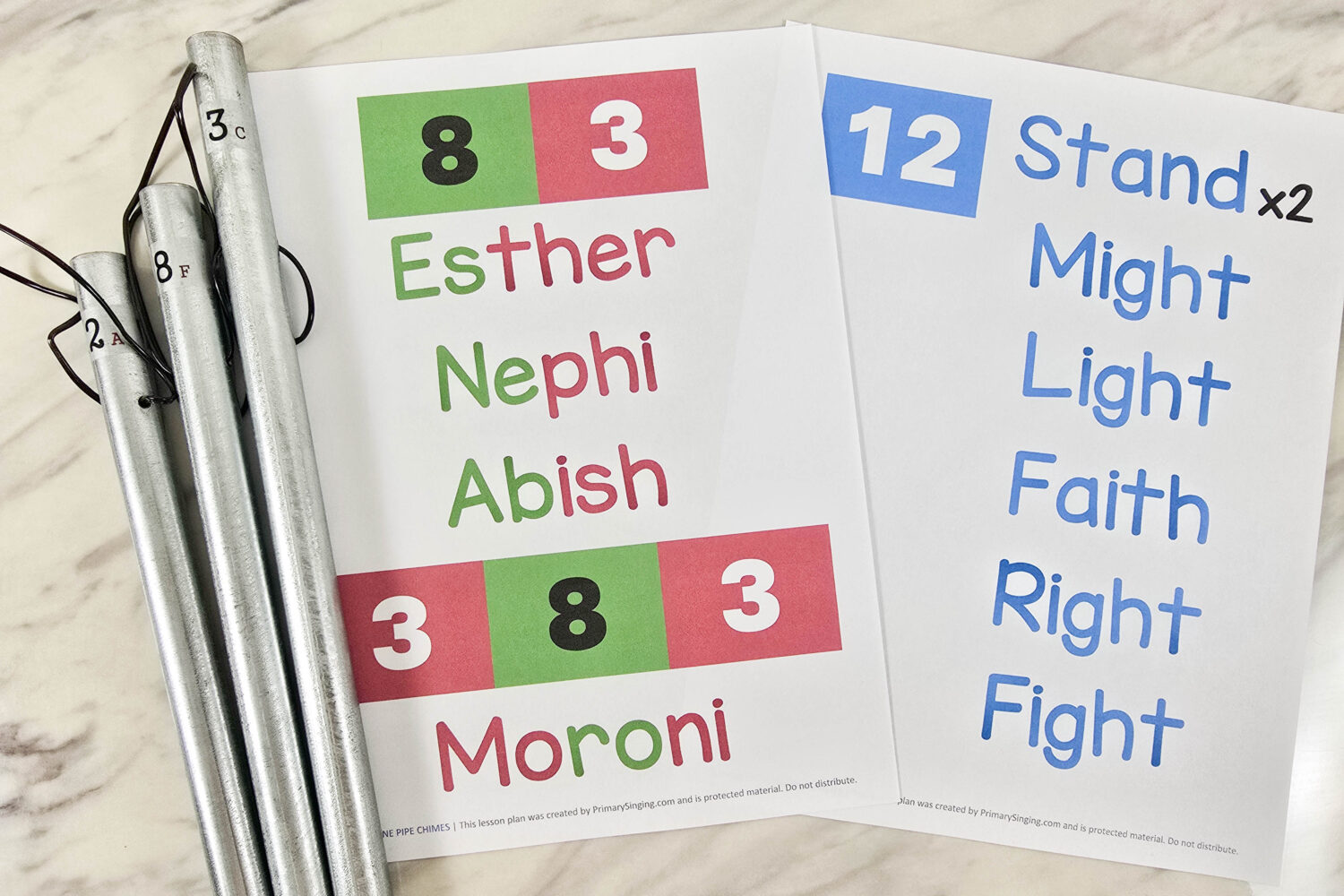 Our Time to Shine Scripture Heroes 7 Our Time to Shine Pipe Chimes Singing Time Ideas - Ring the chimes on the hero names and keywords as you sing through this lovely Primary song! Plus alternate for hand bells. Printable song helps for LDS Primary music leaders.