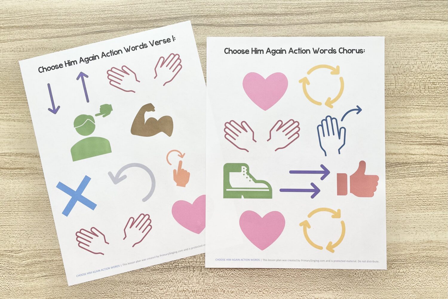 Choose Him Again Action Words - Teach these simple actions for keywords throughout the song for a fun memory aid as you review the lyrics with printable song helps for LDS Primary Music Leaders.