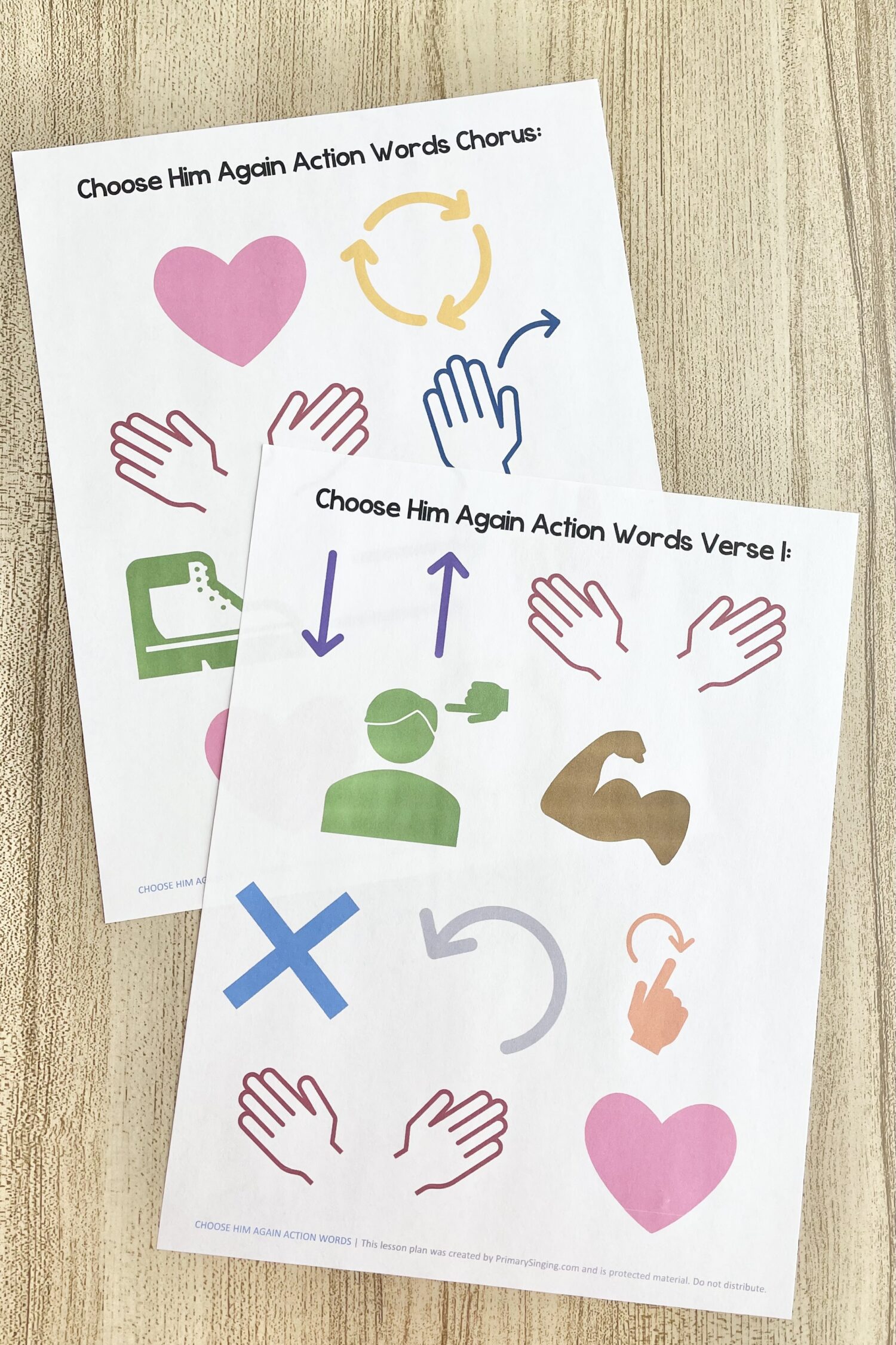 Choose Him Again Action Words - Teach these simple actions for keywords throughout the song for a fun memory aid as you review the lyrics with printable song helps for LDS Primary Music Leaders.