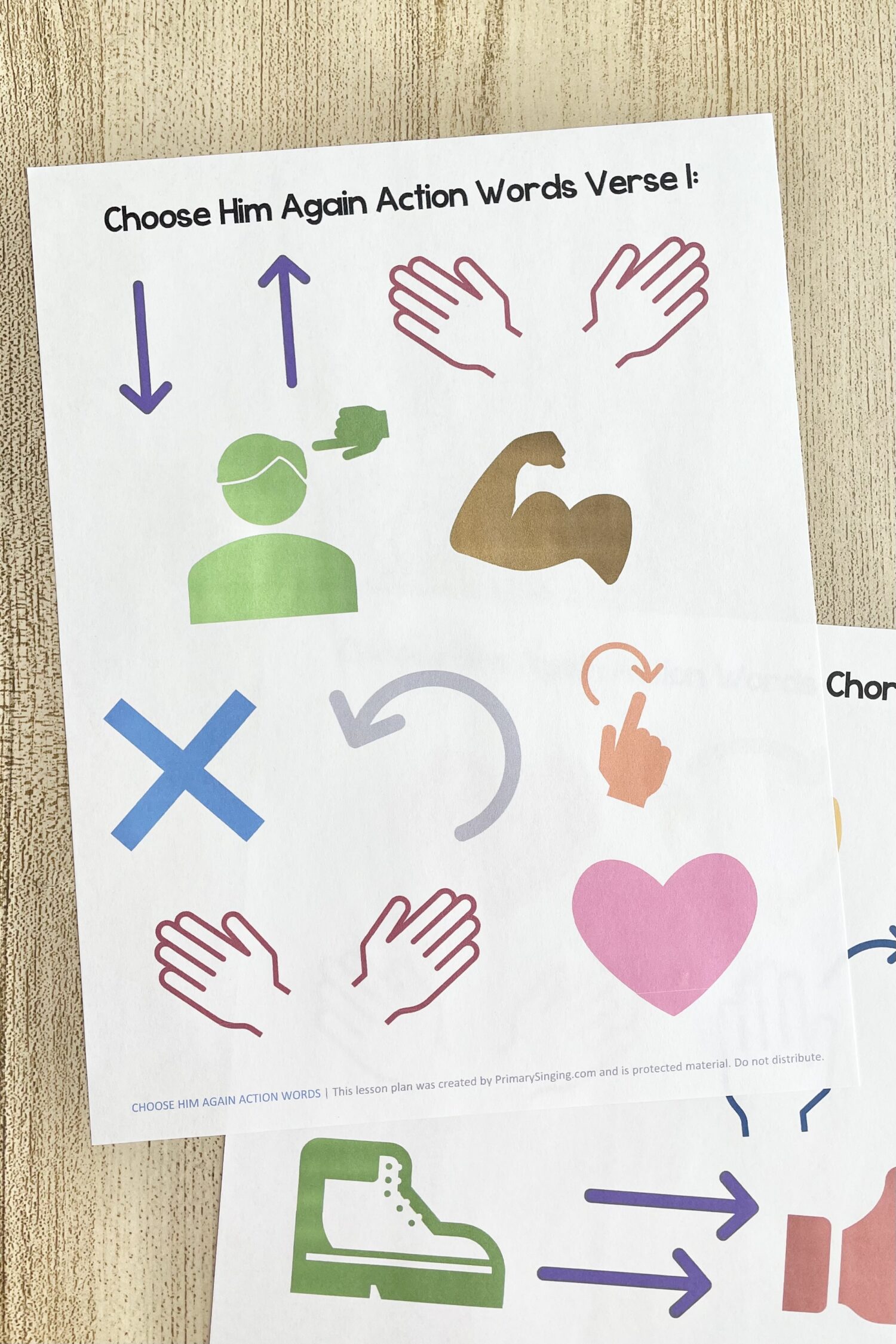 Choose Him Again Action Words - Teach these simple actions for keywords throughout the song for a fun memory aid as you review the lyrics with printable song helps for LDS Primary Music Leaders.