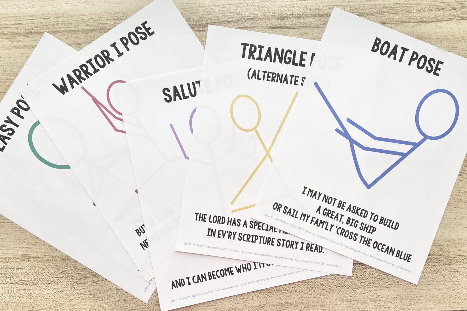 Liken the Scriptures Yoga Poses - Try these simple yoga poses for a unique way to add calm movement as you review this primary song with printable yoga pose posters for LDS Primary Music Leaders.