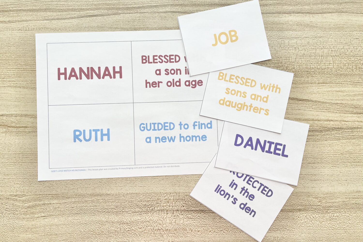 The Covenant Match the Lyrics 6 God's Love Match His Blessings - Match each name to the blessing they received from God for a neat way to focus on the message of this primary song. Includes printable matching game for LDS Primary Music Leaders and families.