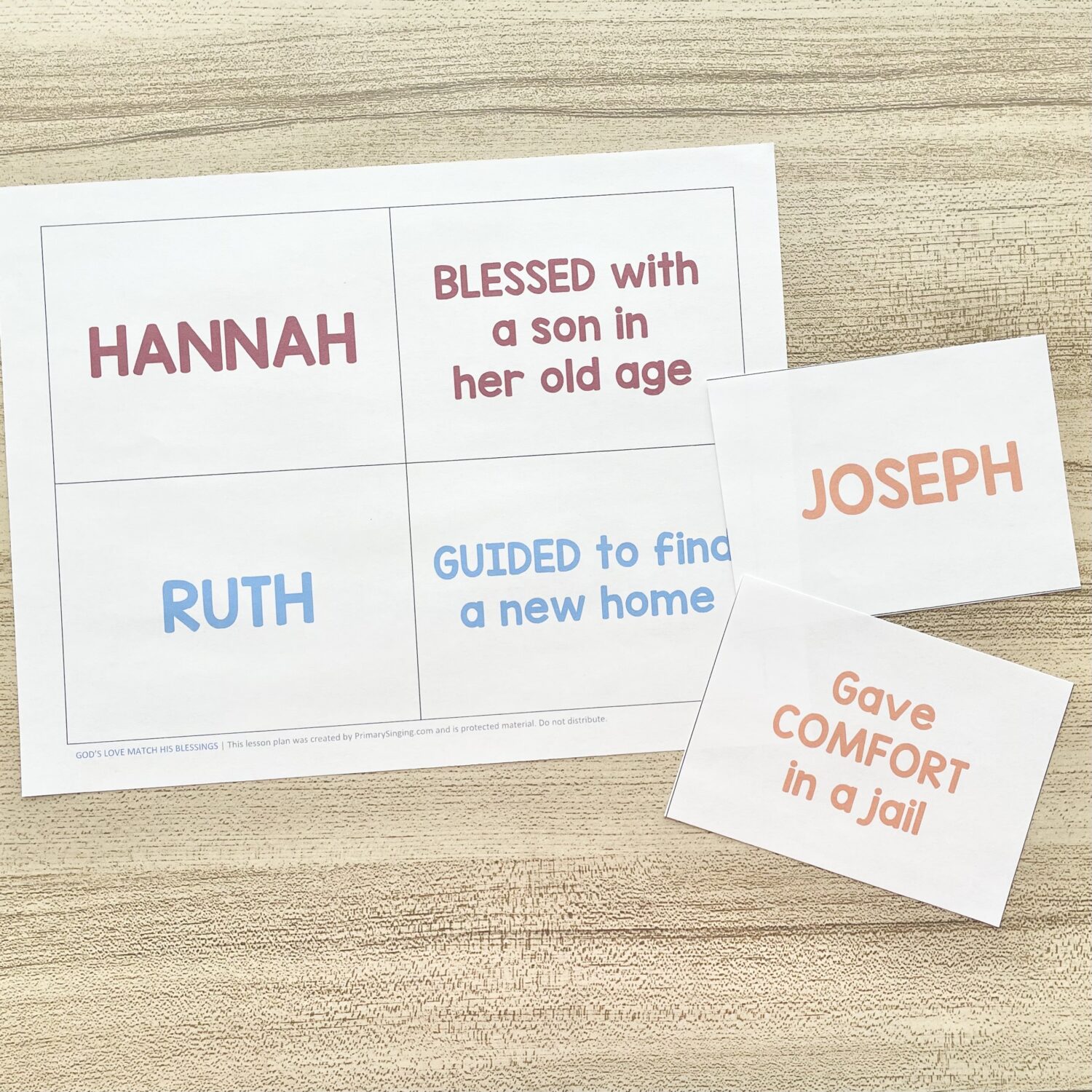 God's Love Match His Blessings - Match each name to the blessing they received from God for a neat way to focus on the message of this primary song. Includes printable matching game for LDS Primary Music Leaders and families.
