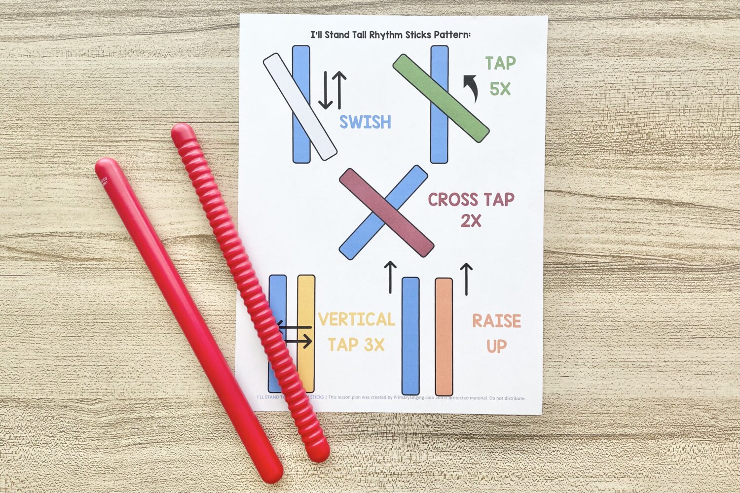 I'll Stand Tall Rhythm Sticks 8 I'll Stand Tall Rhythm Sticks - Tap along with this rhythm pattern with easy actions for each line for a fun way to focus on the verse of this primary song. Includes printable song helps for LDS Primary Music Leaders.