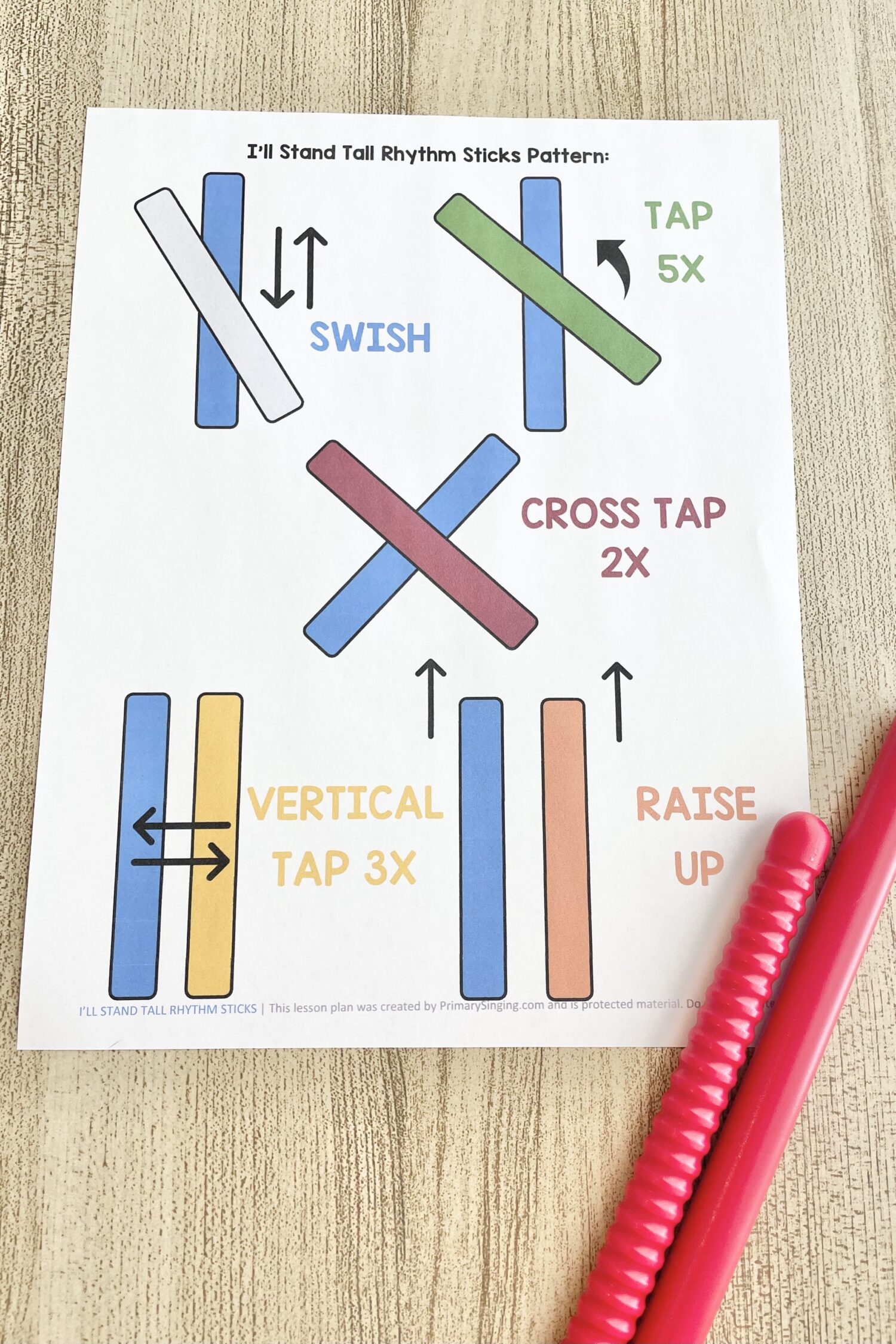 I'll Stand Tall Rhythm Sticks 6 I'll Stand Tall Rhythm Sticks - Tap along with this rhythm pattern with easy actions for each line for a fun way to focus on the verse of this primary song. Includes printable song helps for LDS Primary Music Leaders.
