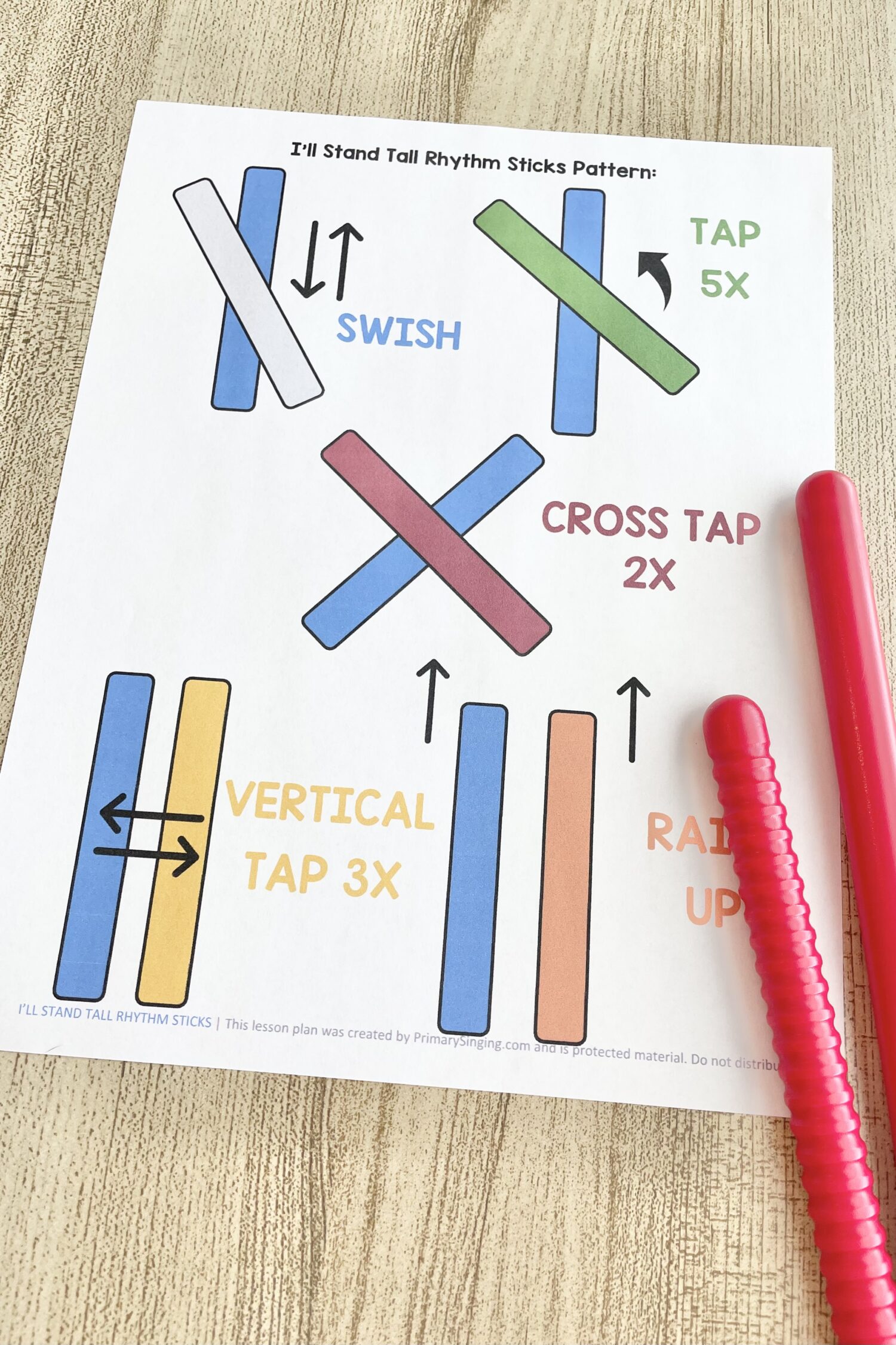 I'll Stand Tall Rhythm Sticks 5 I'll Stand Tall Rhythm Sticks - Tap along with this rhythm pattern with easy actions for each line for a fun way to focus on the verse of this primary song. Includes printable song helps for LDS Primary Music Leaders.