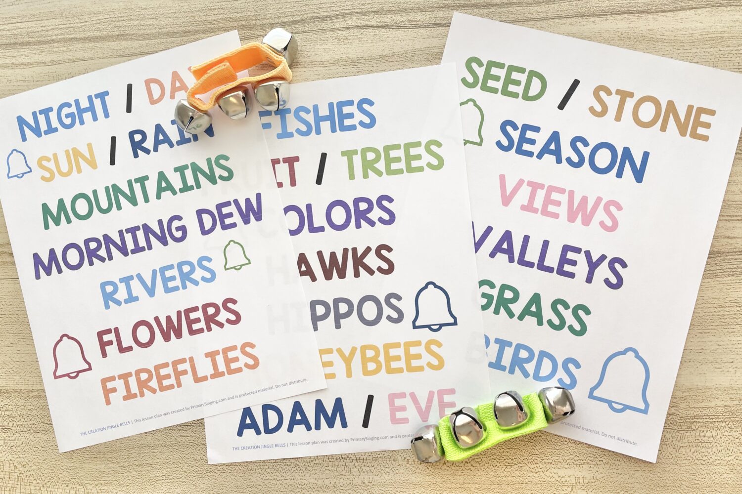 The Creation Jingle Bells - Shake along with keywords as you teach this Old Testament primary song with printable song helps for LDS Primary Music Leaders and families.