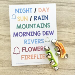 The Creation Jingle Bells - Shake along with keywords as you teach this Old Testament primary song with printable song helps for LDS Primary Music Leaders and families.