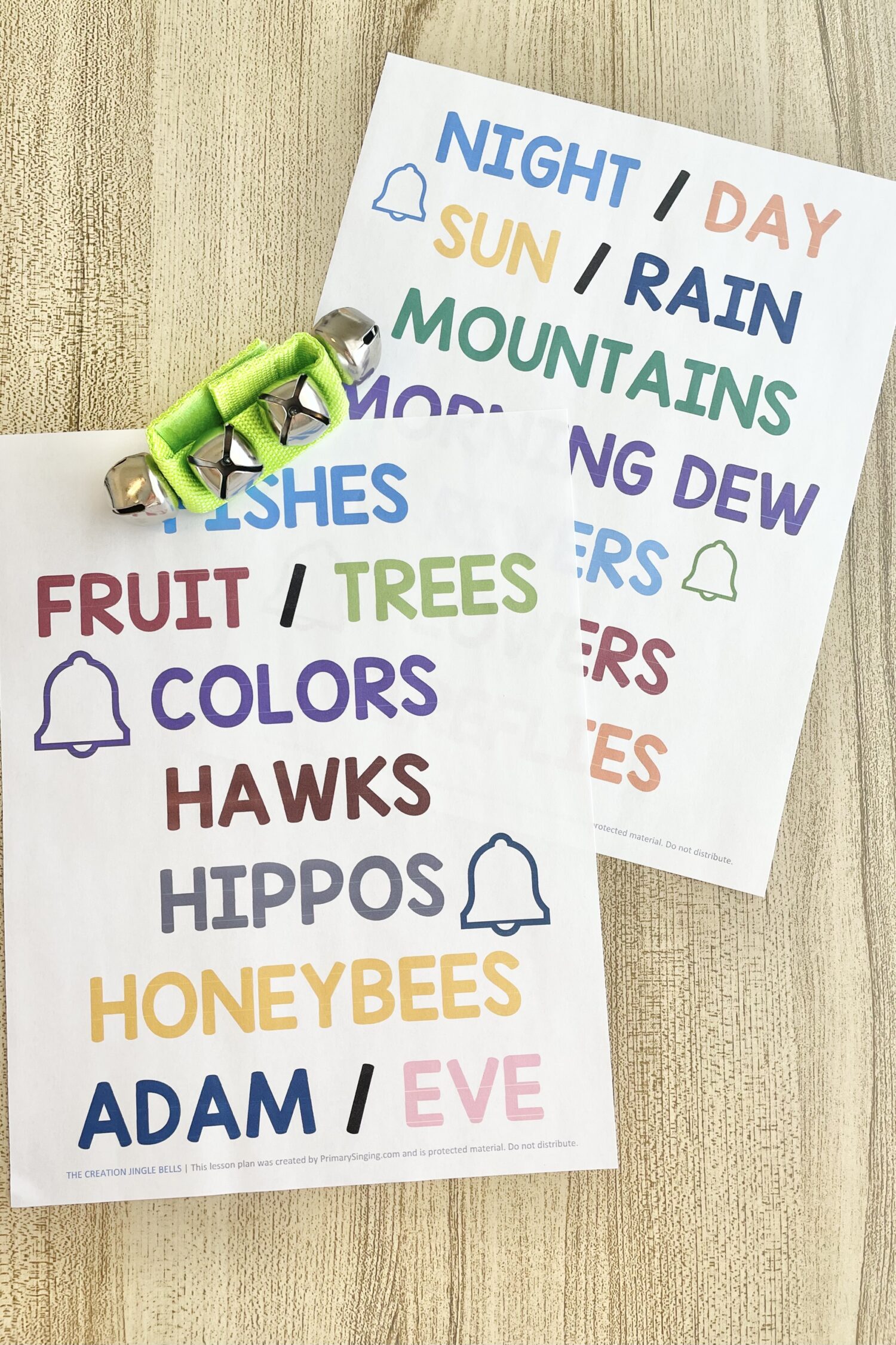 The Creation Jingle Bells - Shake along with keywords as you teach this Old Testament primary song with printable song helps for LDS Primary Music Leaders and families.