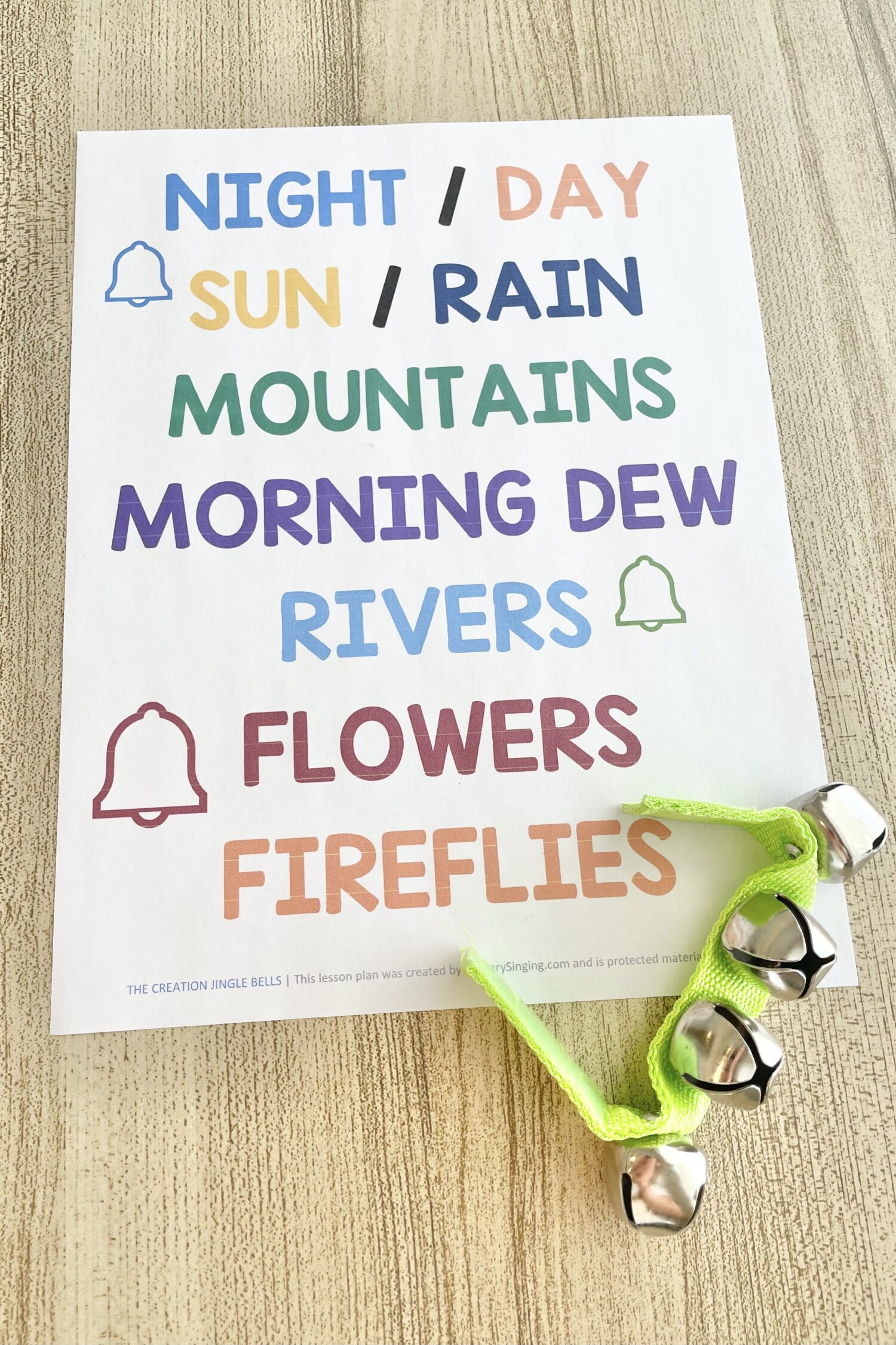 The Creation Jingle Bells - Shake along with keywords as you teach this Old Testament primary song with printable song helps for LDS Primary Music Leaders and families.