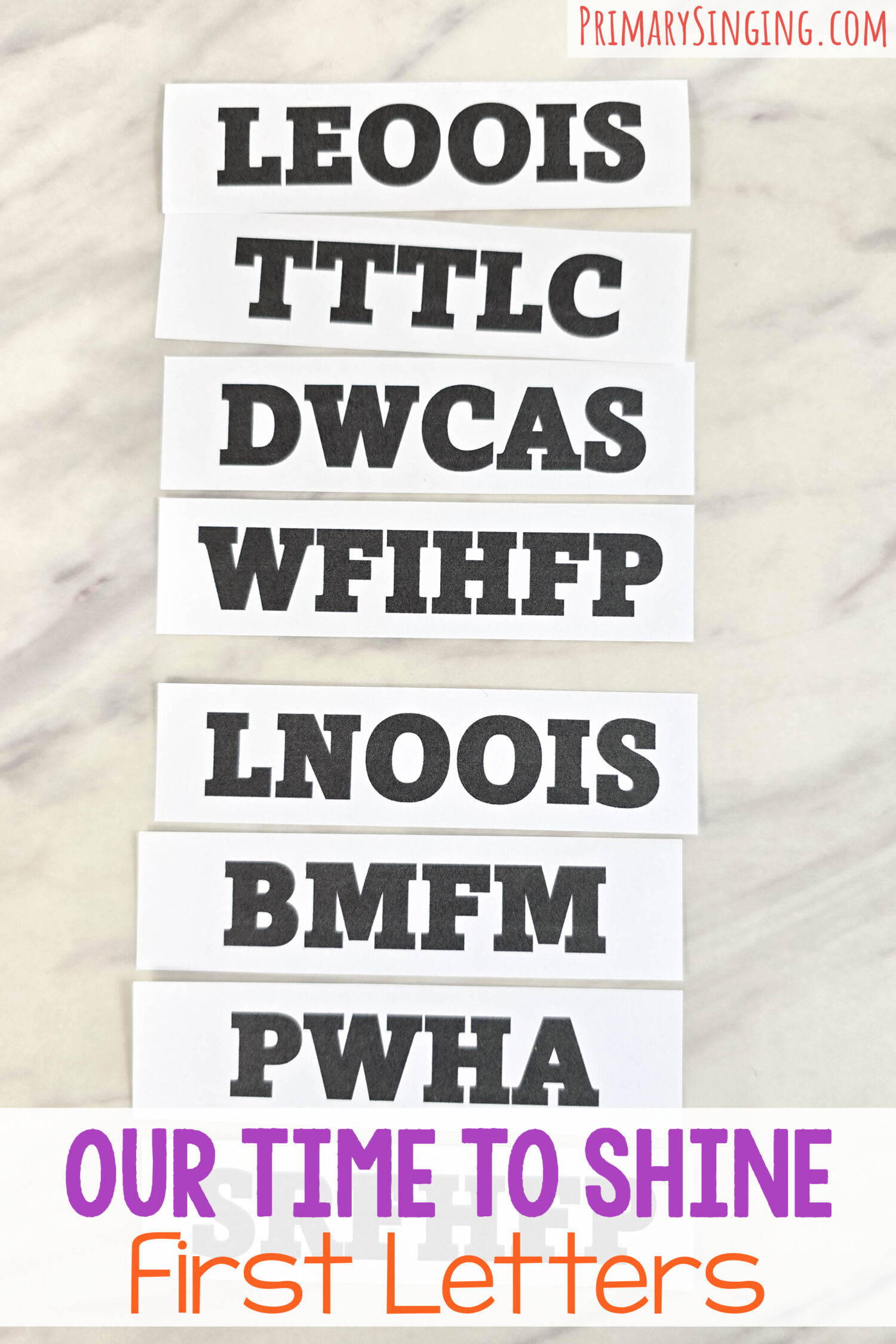 Our Time to Shine First Letters 1 Our Time to Shine First Letters - Use this fun singing time activity to engage your logical thinkers to decode and learn the song line by line. Printable song helps for LDS Primary music leaders.