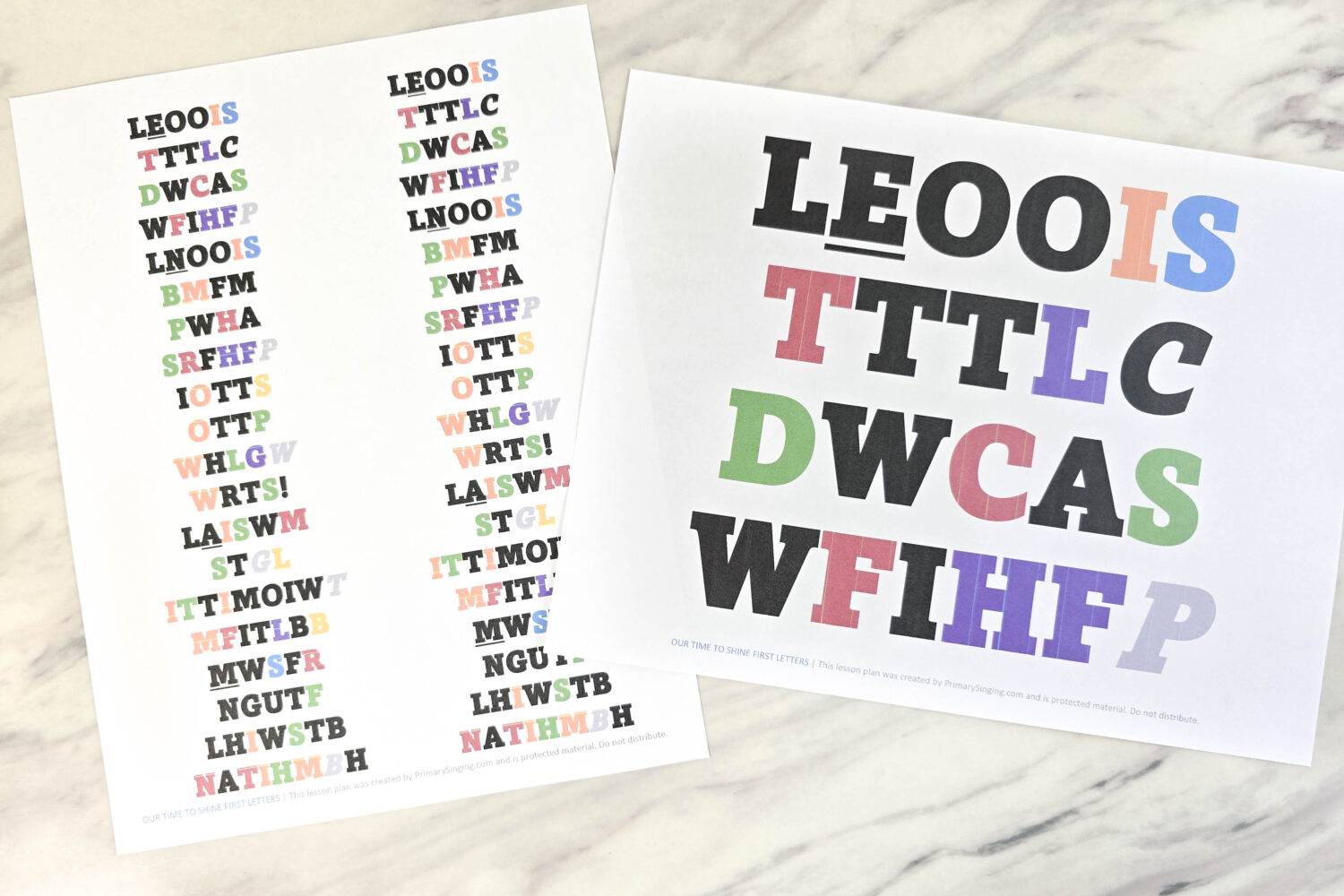 Our Time to Shine Ribbon Wands 10 Our Time to Shine First Letters - Use this fun singing time activity to engage your logical thinkers to decode and learn the song line by line. Printable song helps for LDS Primary music leaders.