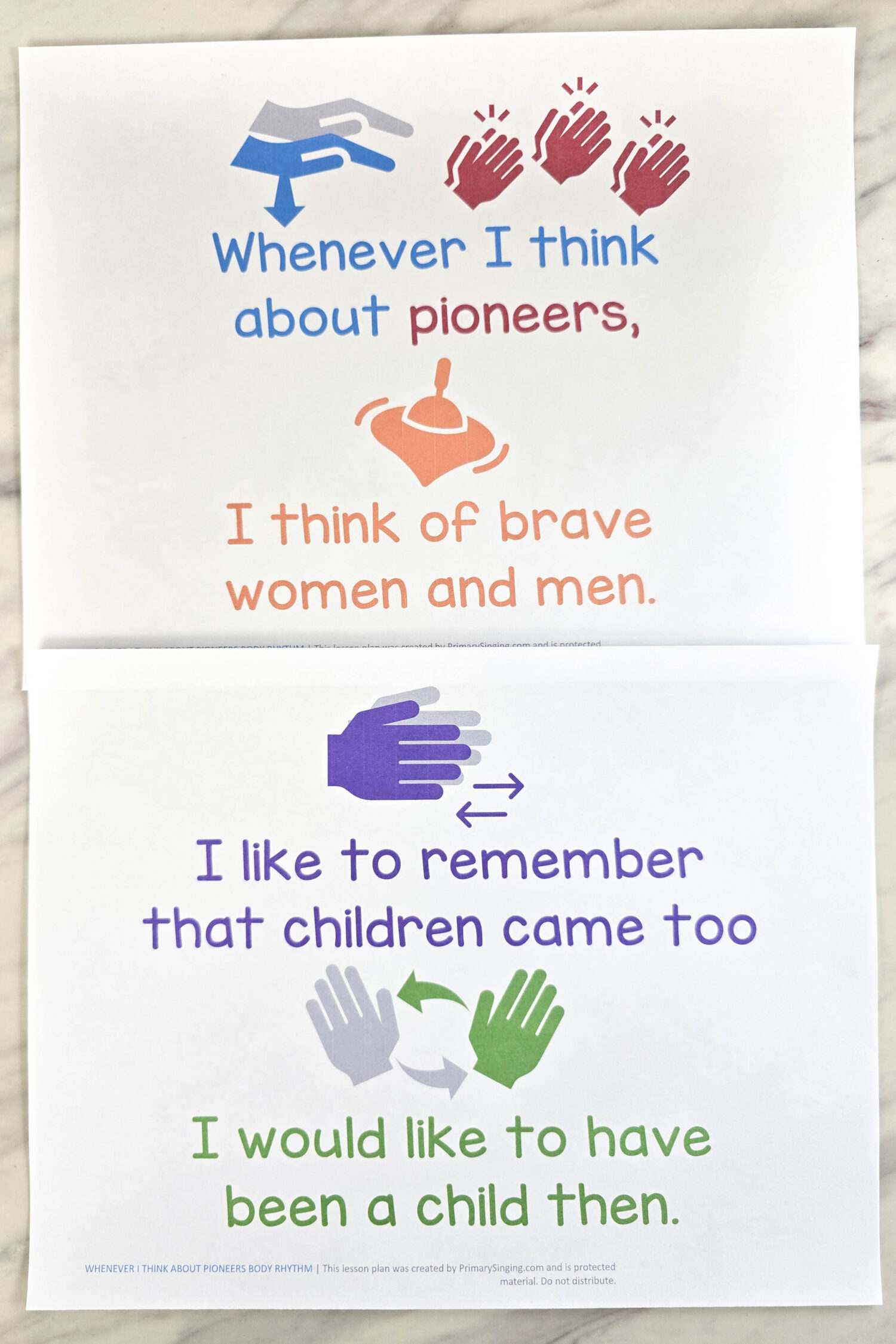 Whenever I Think about Pioneers Body Rhythm 3 Whenever I Think about Pioneers Body Rhythm fun Singing Time lesson plan to help you get everyone up and moving with purpose as you teach the song lyrics! Printable song helps for LDS Primary music leaders.