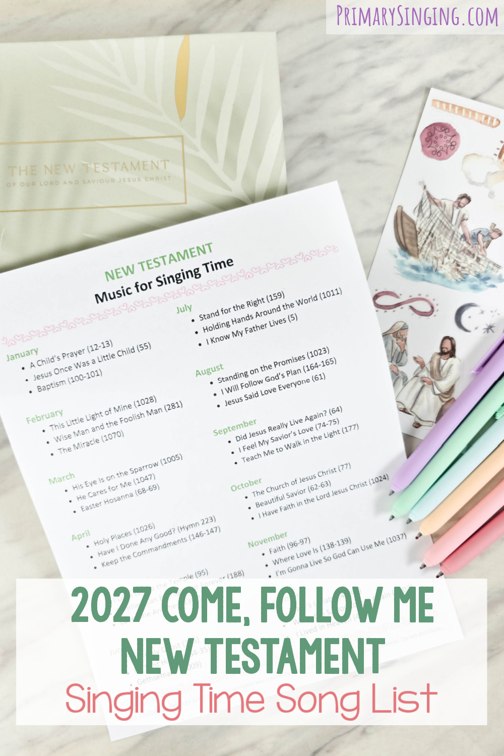 2027 New Testament Singing Time Song List from Come Follow Me
