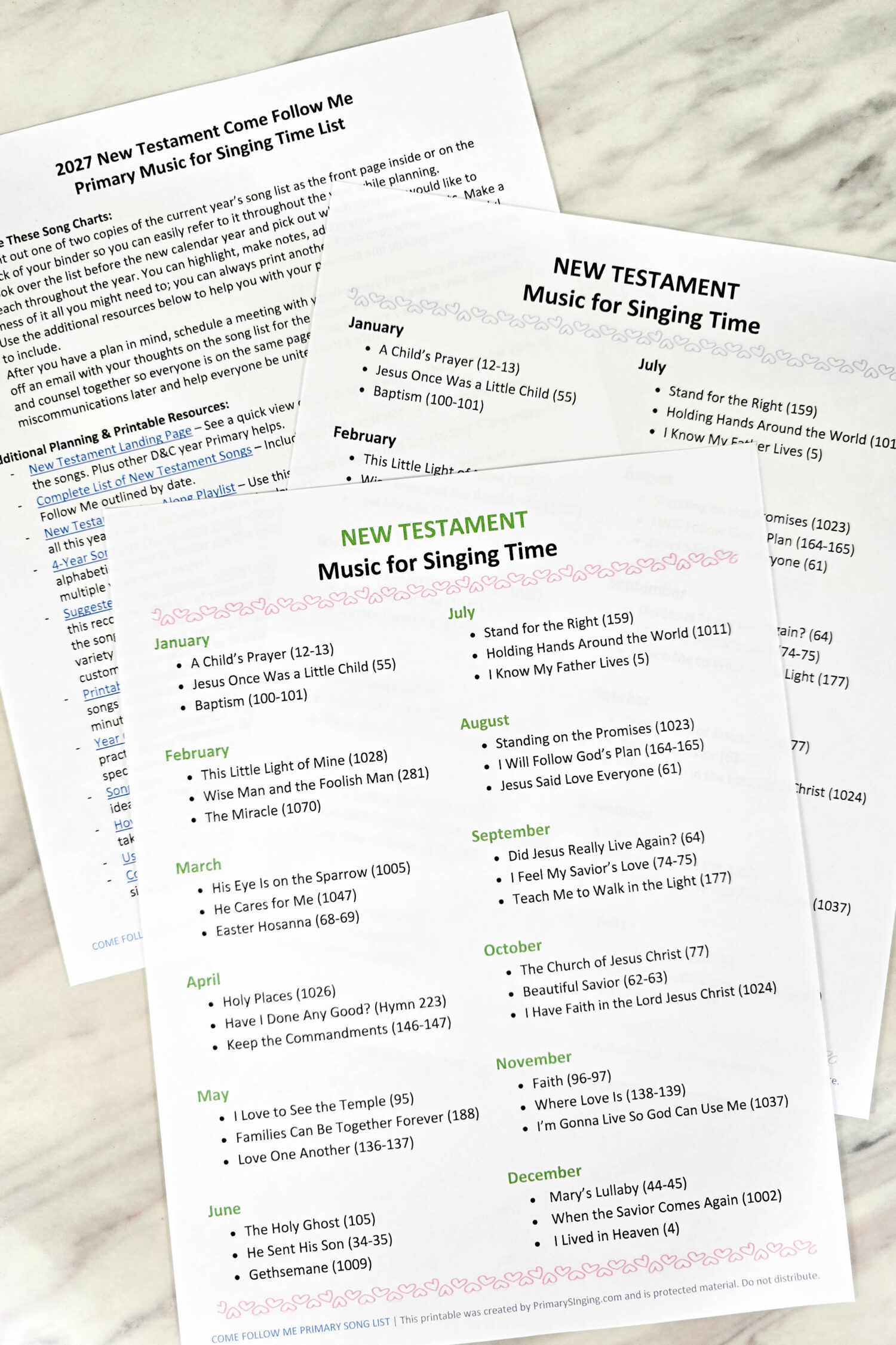 2027 New Testament Song List Printable