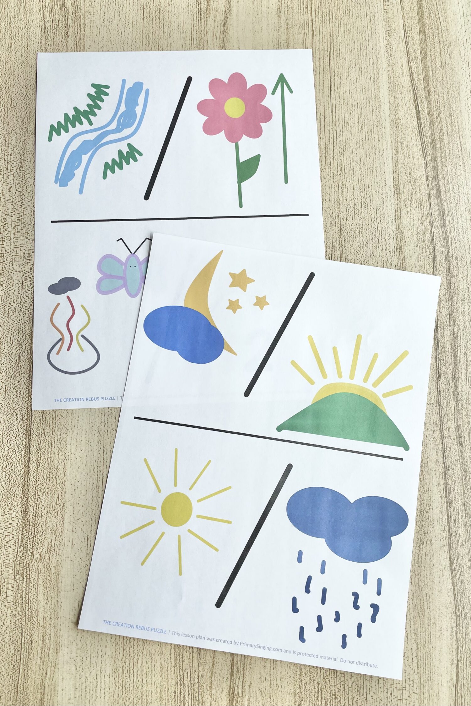 The Creation Rebus Puzzles - Use these fun picture puzzles and engage your logical thinkers as you teach this Old Testament primary song with printable song helps for LDS Primary Music Leaders.