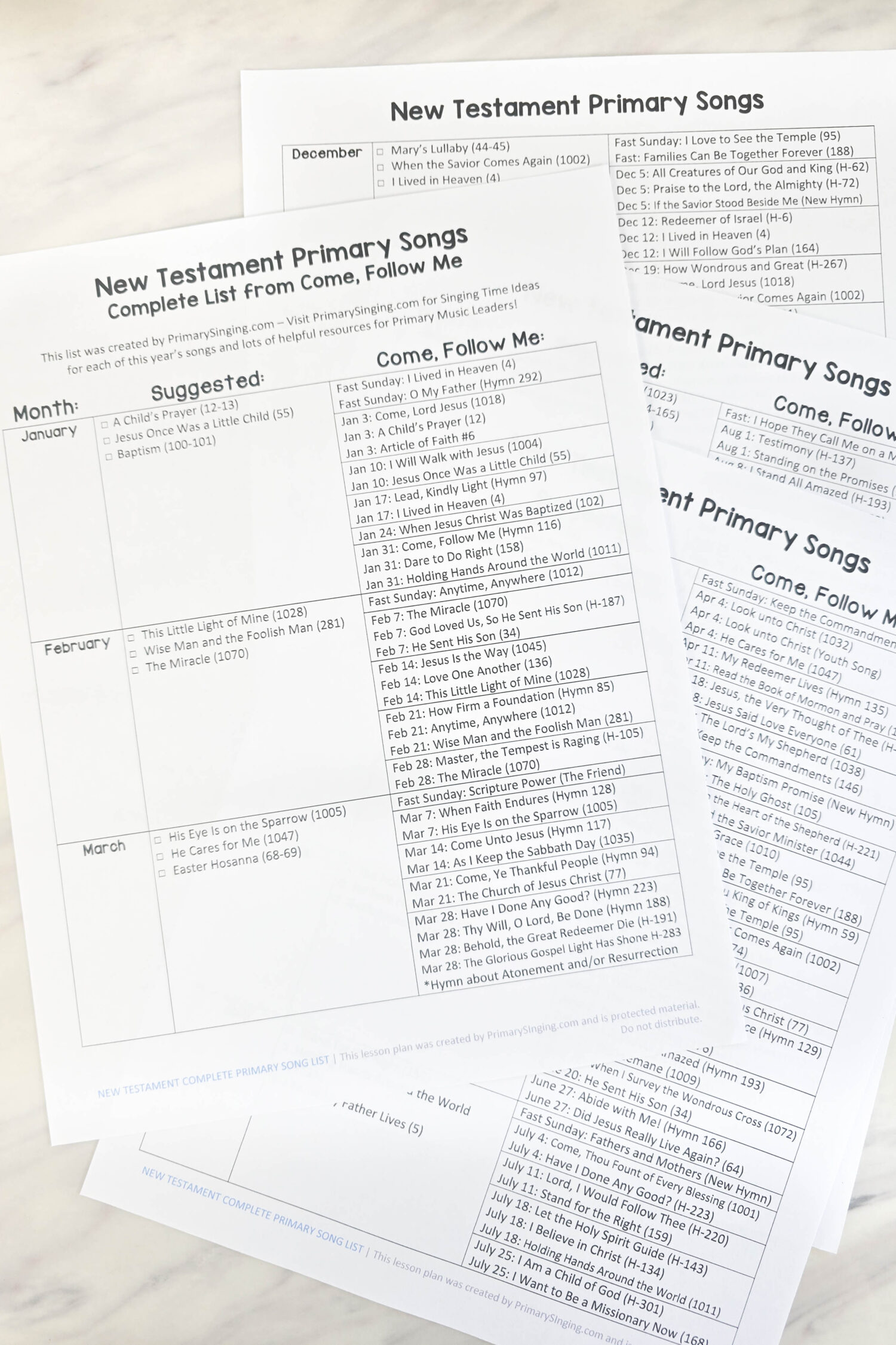 2027 New Testament Singing Time Entire Come Follow Me Song List - See all of the songs recommended to teach this year including songs included throughout the manual! Printable song list for LDS Primary music leaders and Ward Choir directors!