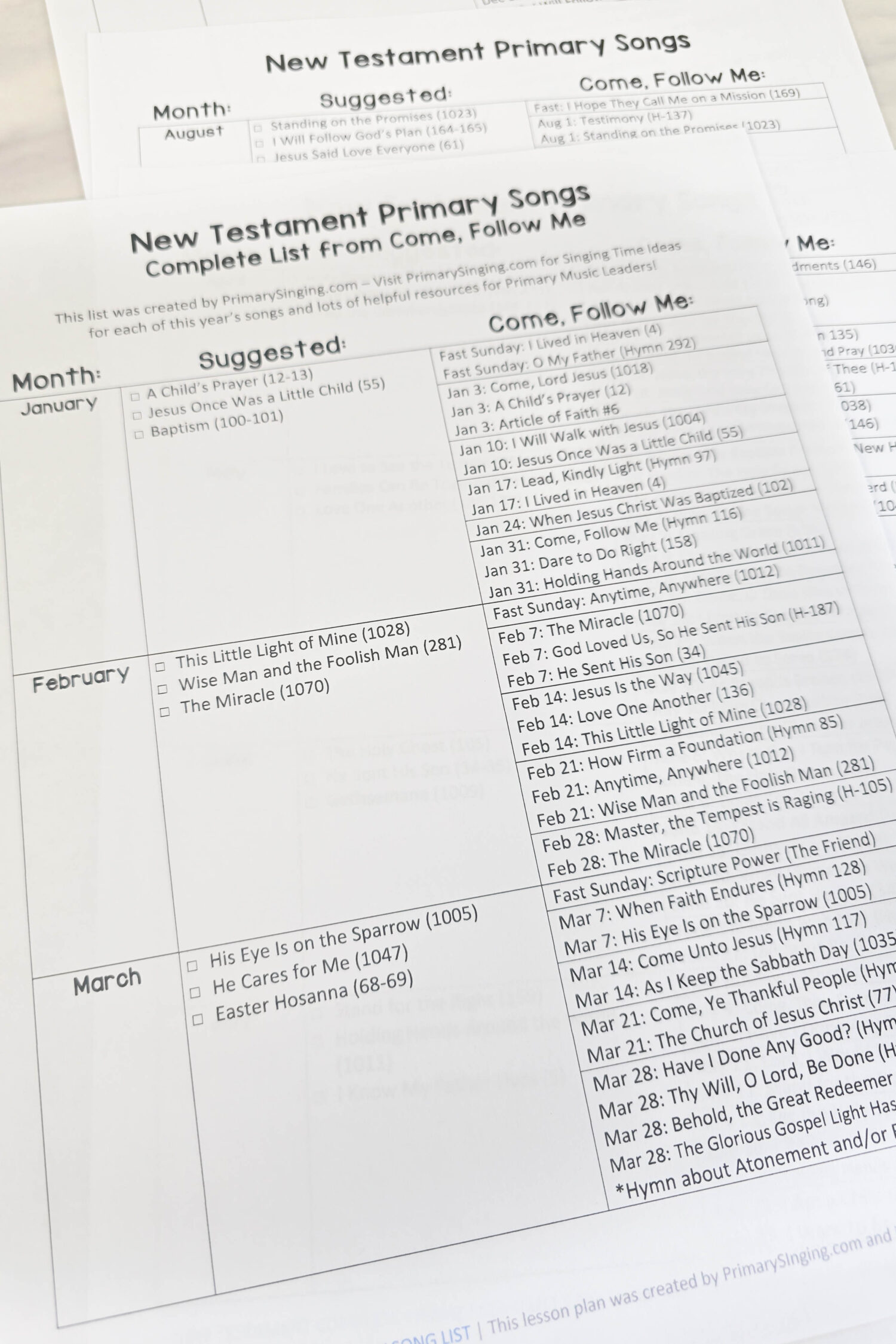2027 New Testament Singing Time Entire Come Follow Me Song List - See all of the songs recommended to teach this year including songs included throughout the manual! Printable song list for LDS Primary music leaders and Ward Choir directors!
